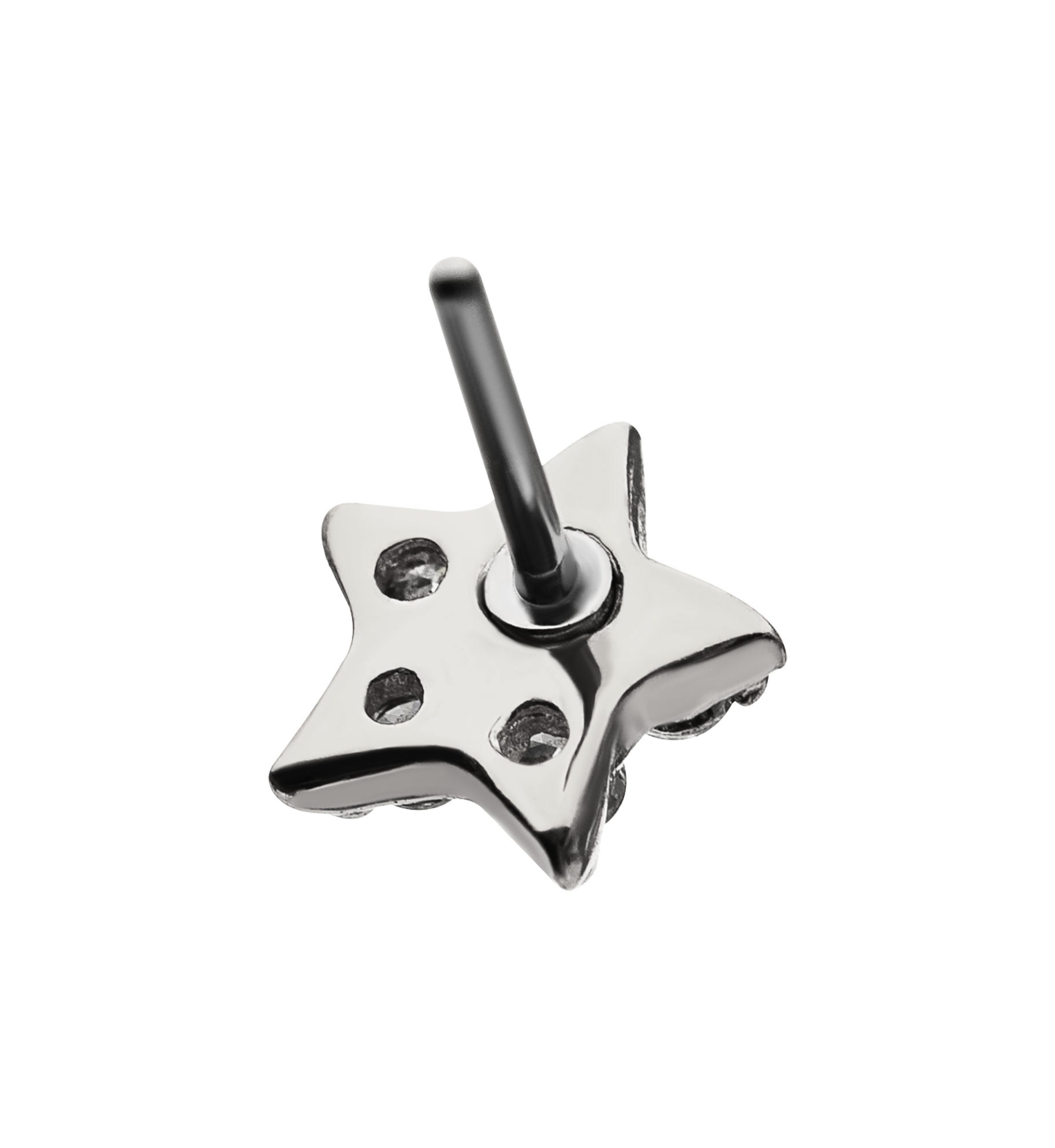 14kt Gold Threadless Multi-Clear CZ Star Top White Gold