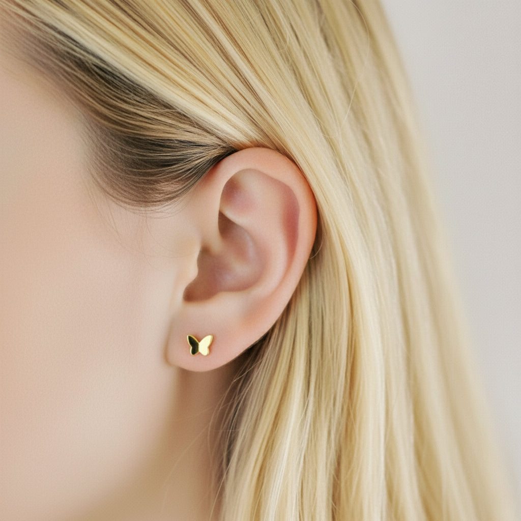Gold PVD Titanium Butterfly Threadless Earring Studs