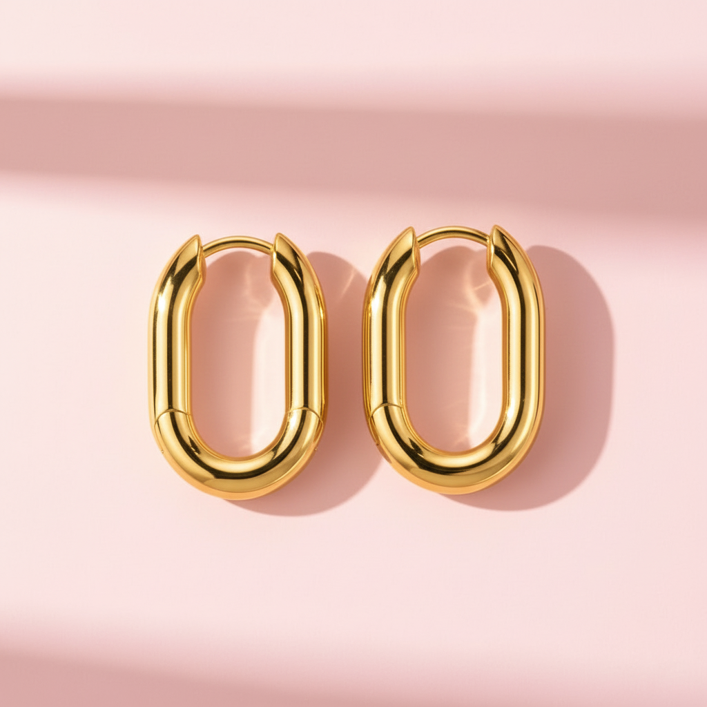 Gold PVD U-Shape Stainless Steel Hinged Hoop Earrings