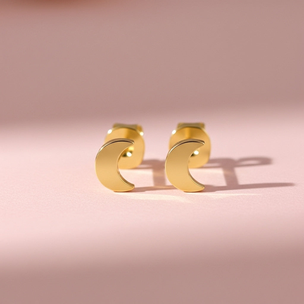 Gold PVD Crescent Moon Titanium Butterfly Back Earring Studs