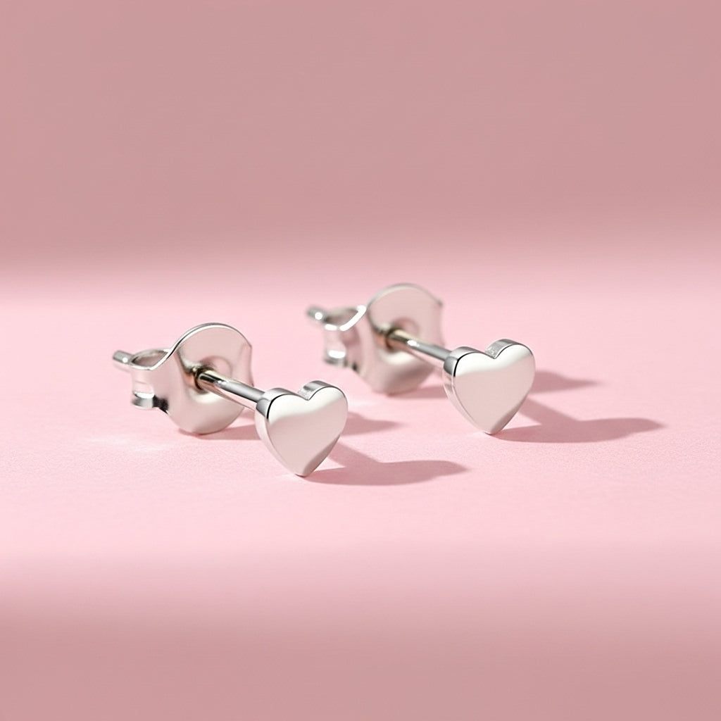 Heart Titanium Butterfly Back Earring Studs
