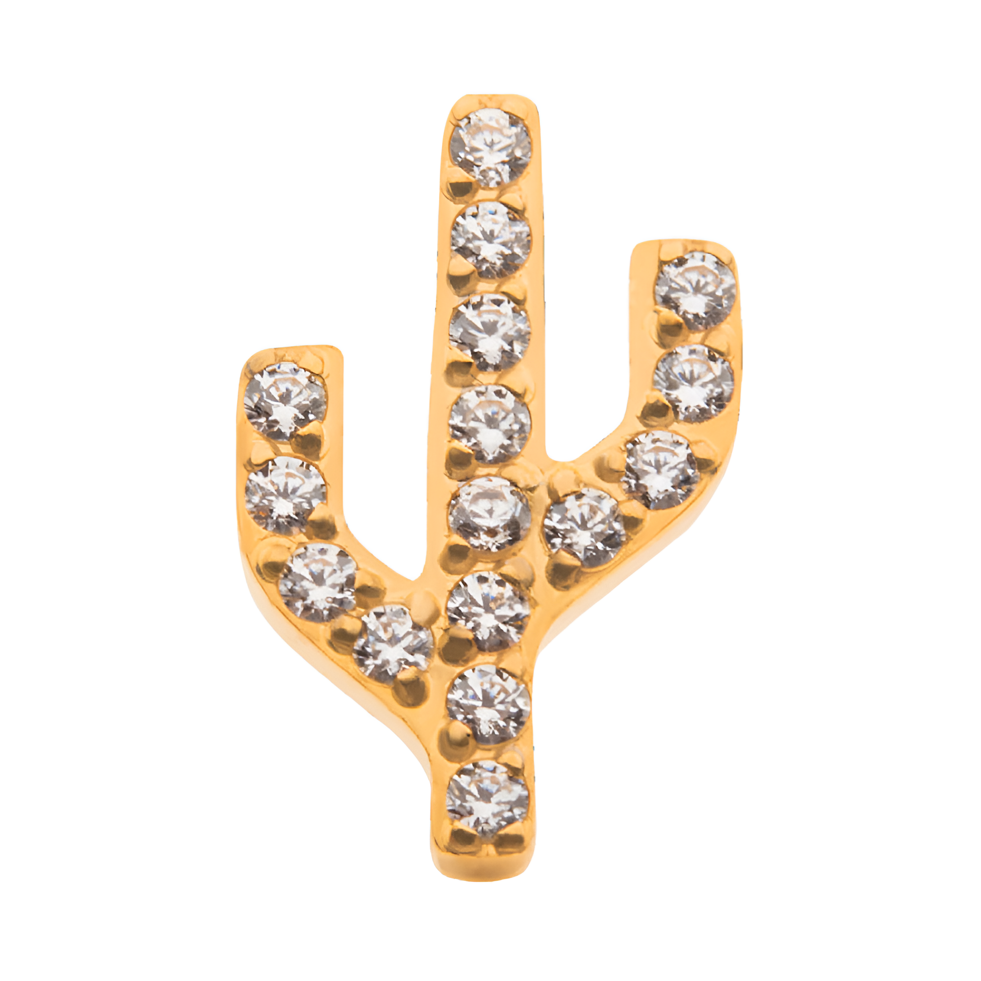 24kt Gold PVD Titanium Threadless Prong Set CZ Cactus Top