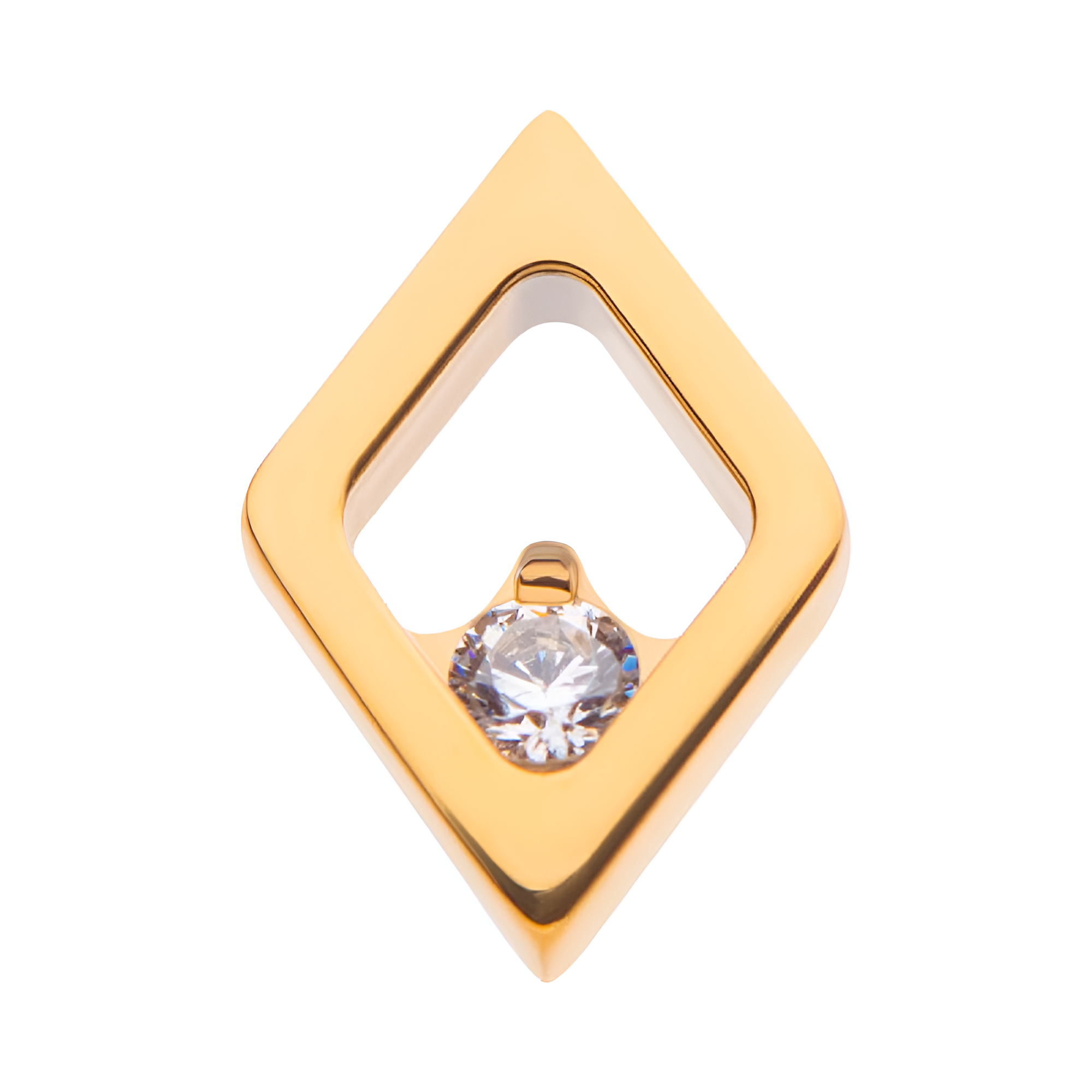 24kt Gold PVD Titanium Threadless Diamond Shape Clear CZ Top