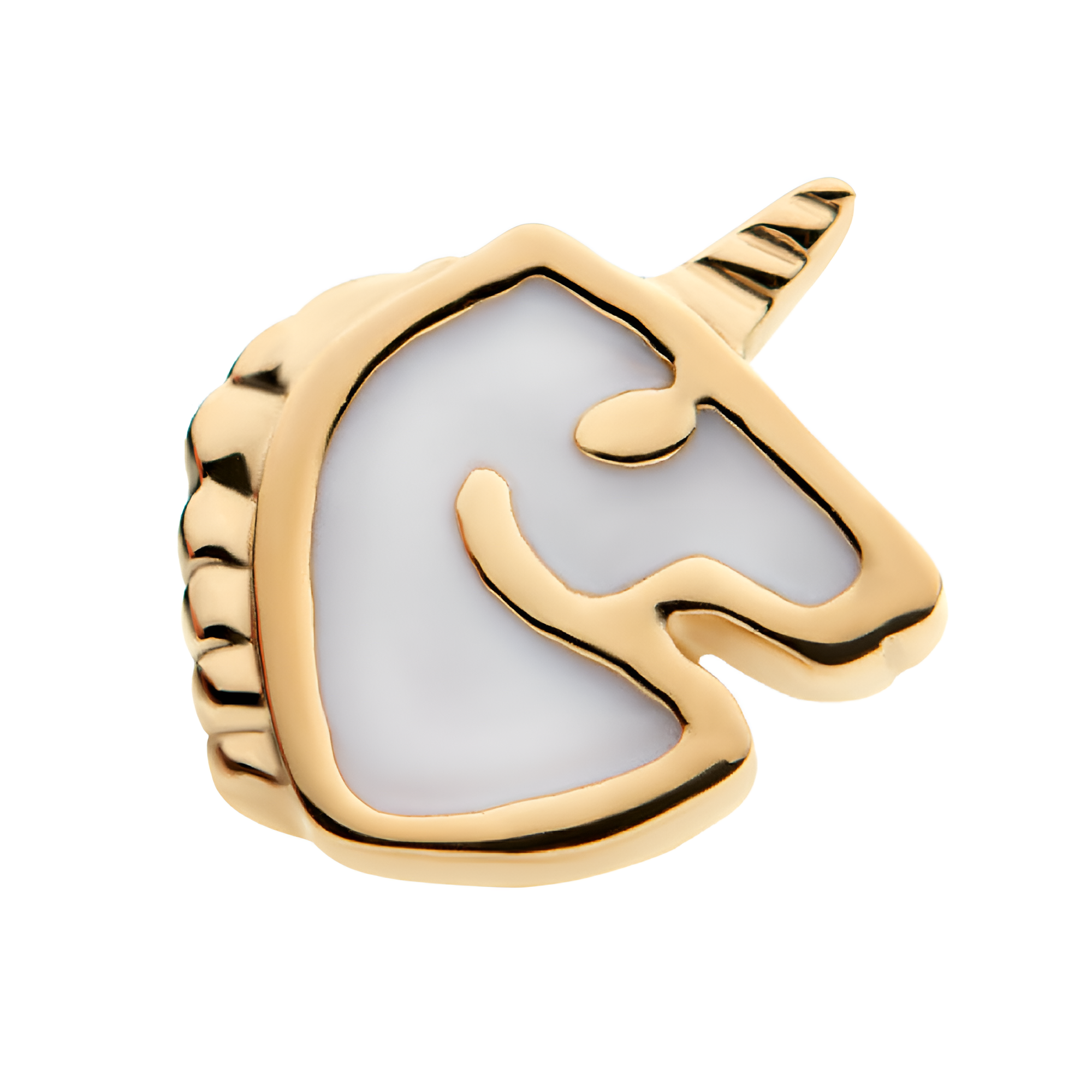 14kt Yellow Gold Threadless White Enamel Unicorn Top