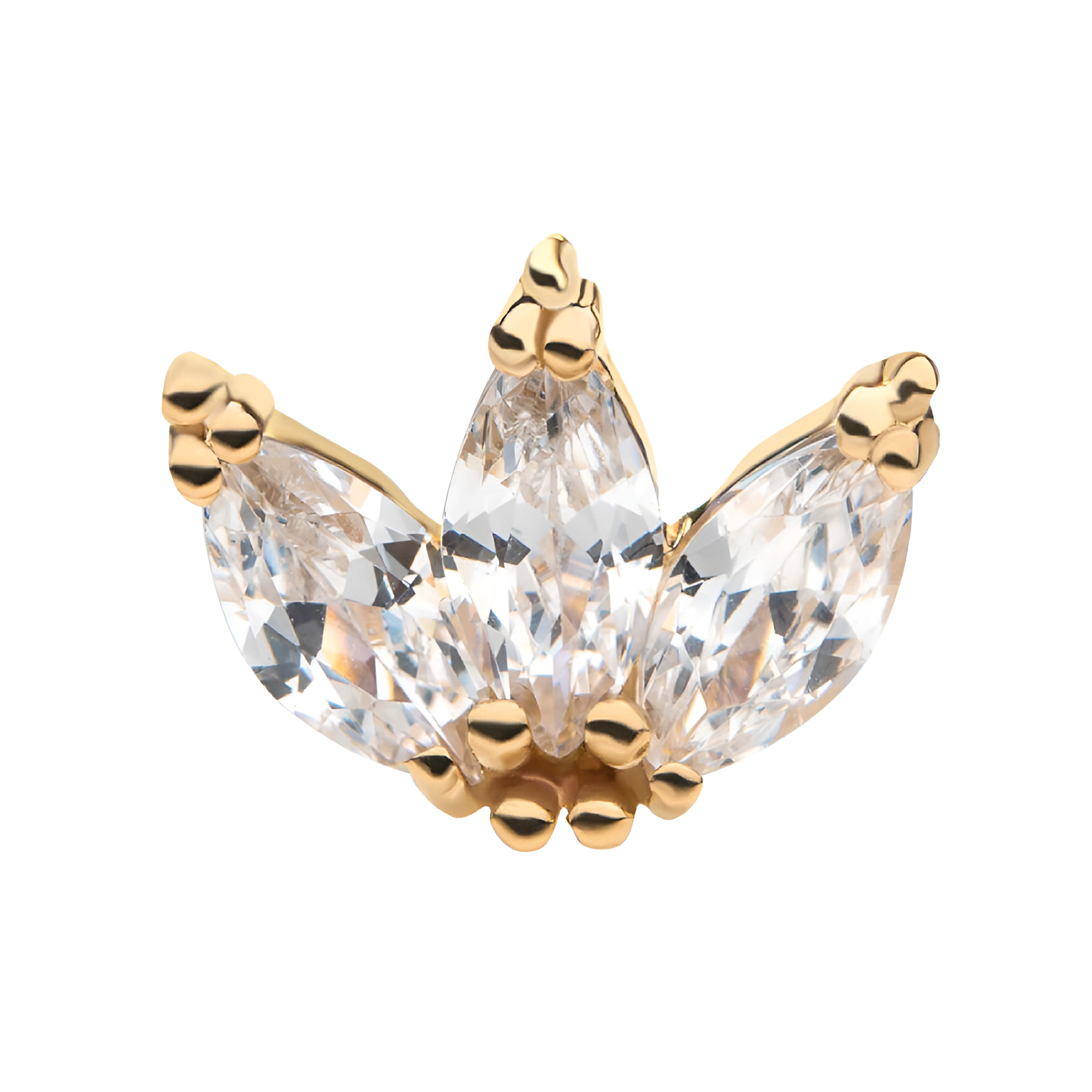 14kt Yellow Gold Threadless Tri-bead Marquise Clear CZ Cluster Top