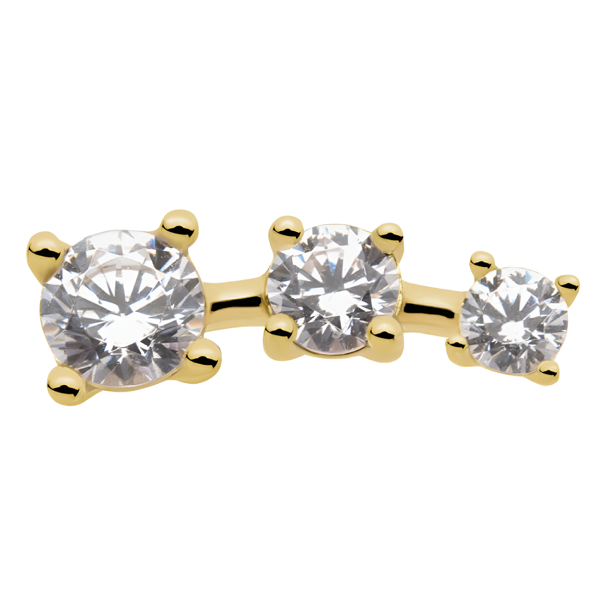 14kt Yellow Gold Threadless CZ 3-Cluster Top