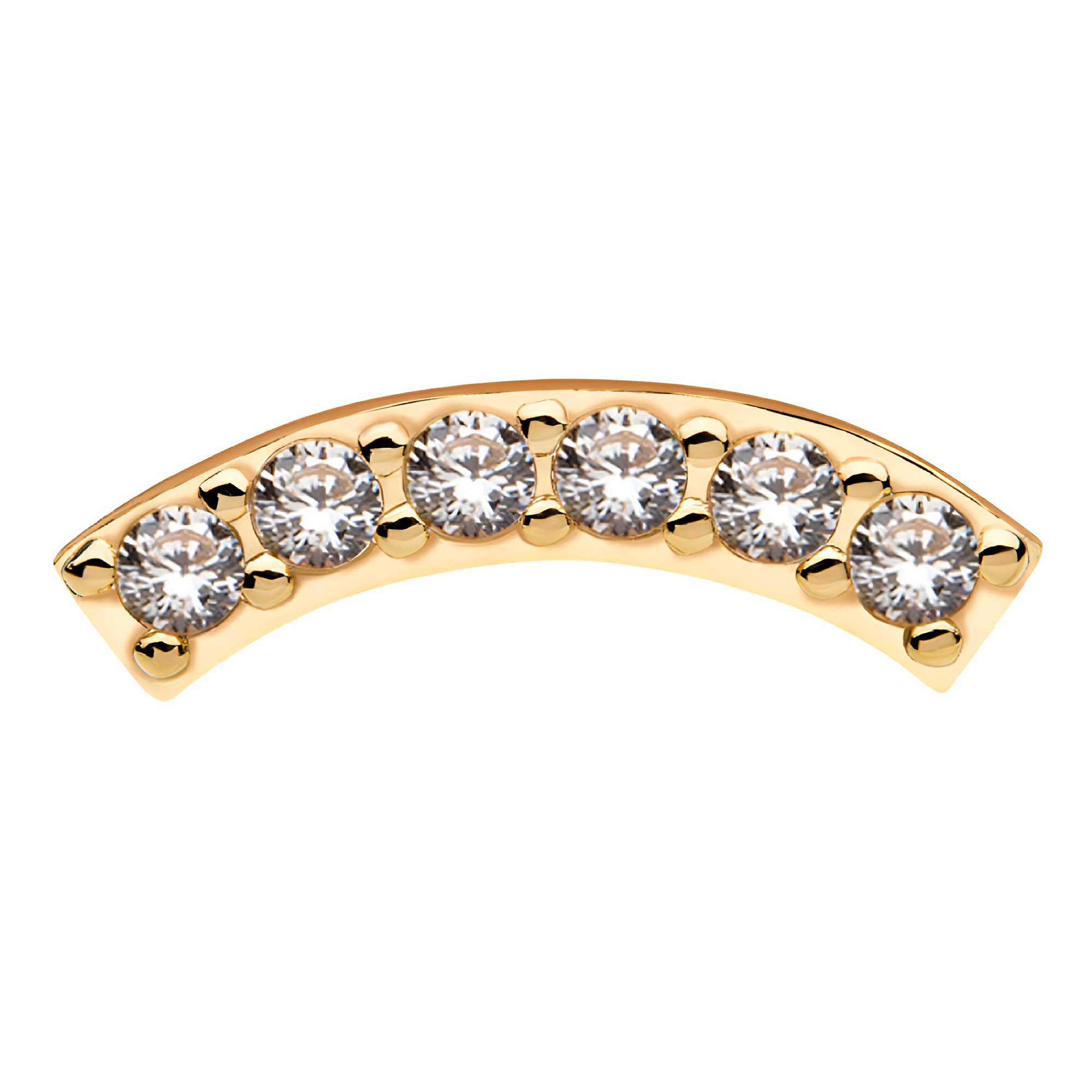 14kt Yellow Gold Threadless with Prong Set Clear CZ 6-Cluster Curved Bar Top