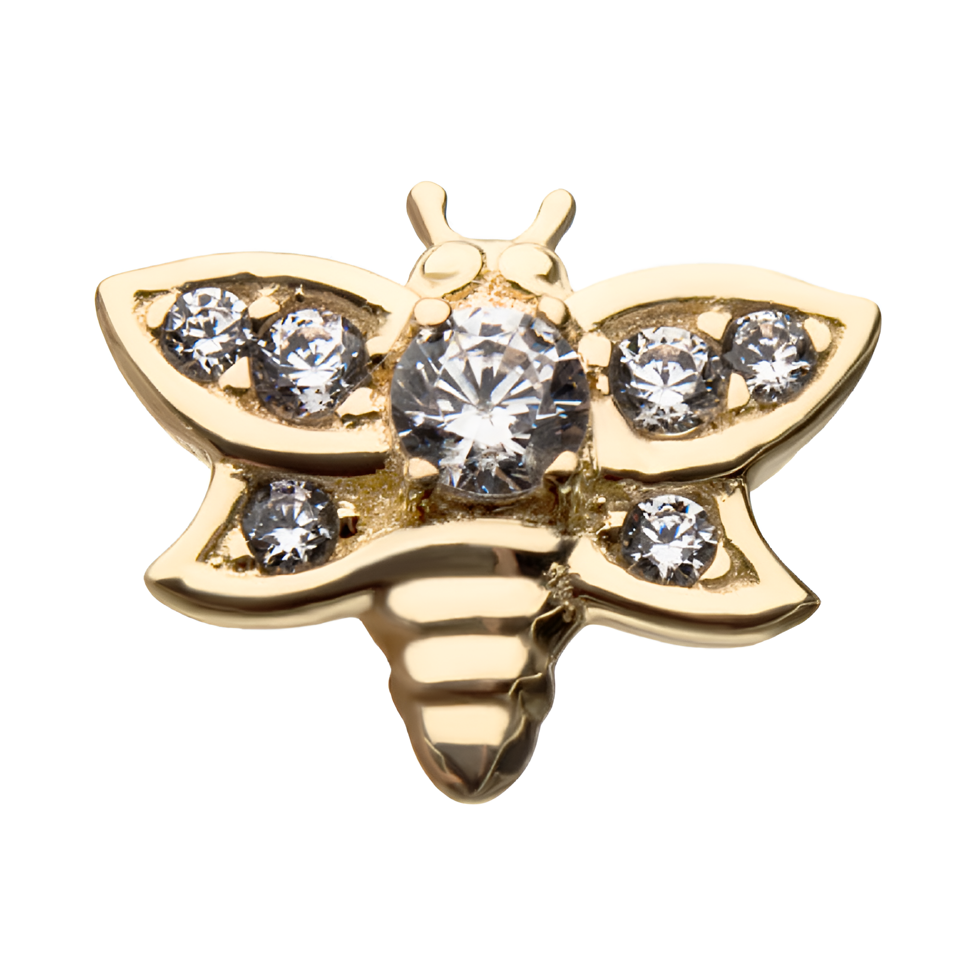 14kt Yellow Gold Threadless Clear CZ Bee Top