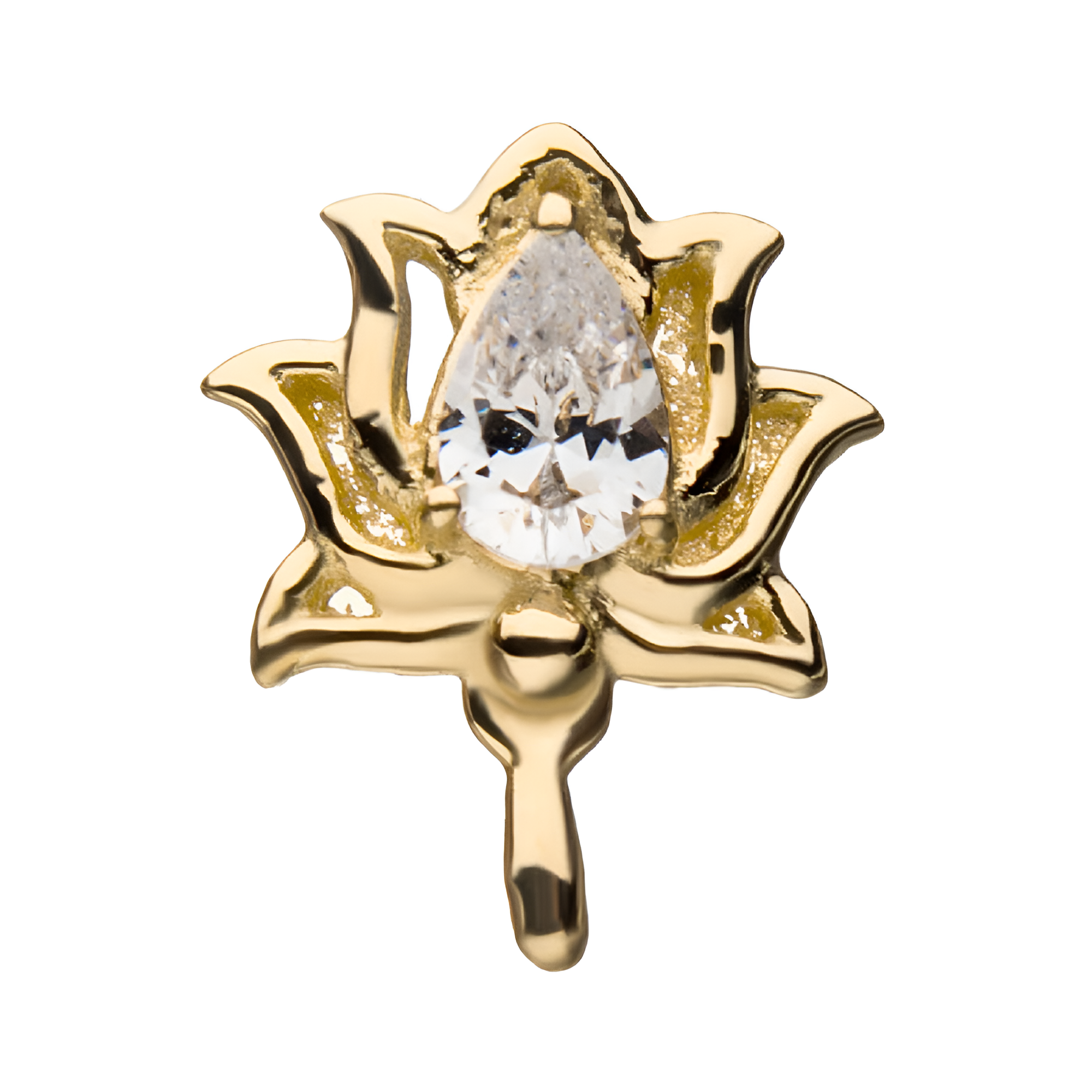 14kt Yellow Gold Threadless Clear Gem Lotus Top