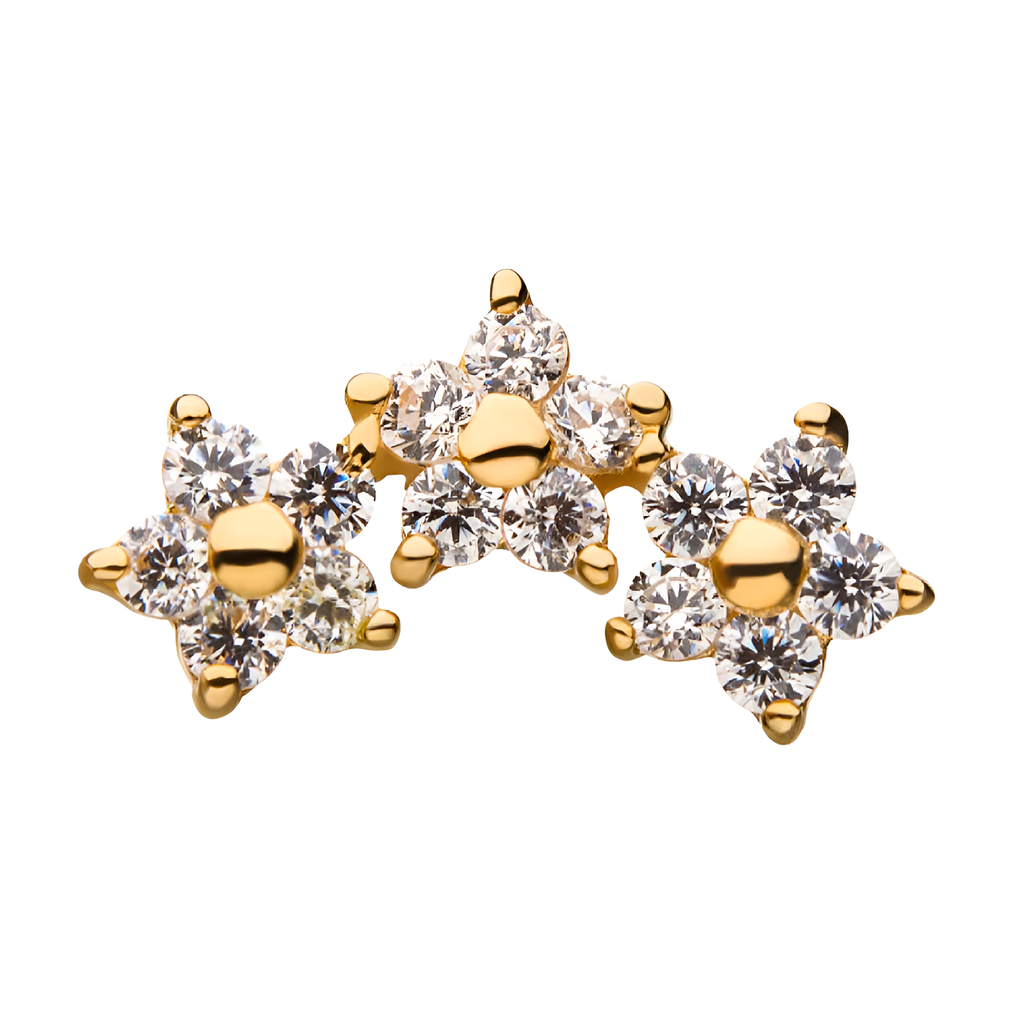 14kt Yellow Gold Threadless Clustered Trinity Flower Clear CZ Top