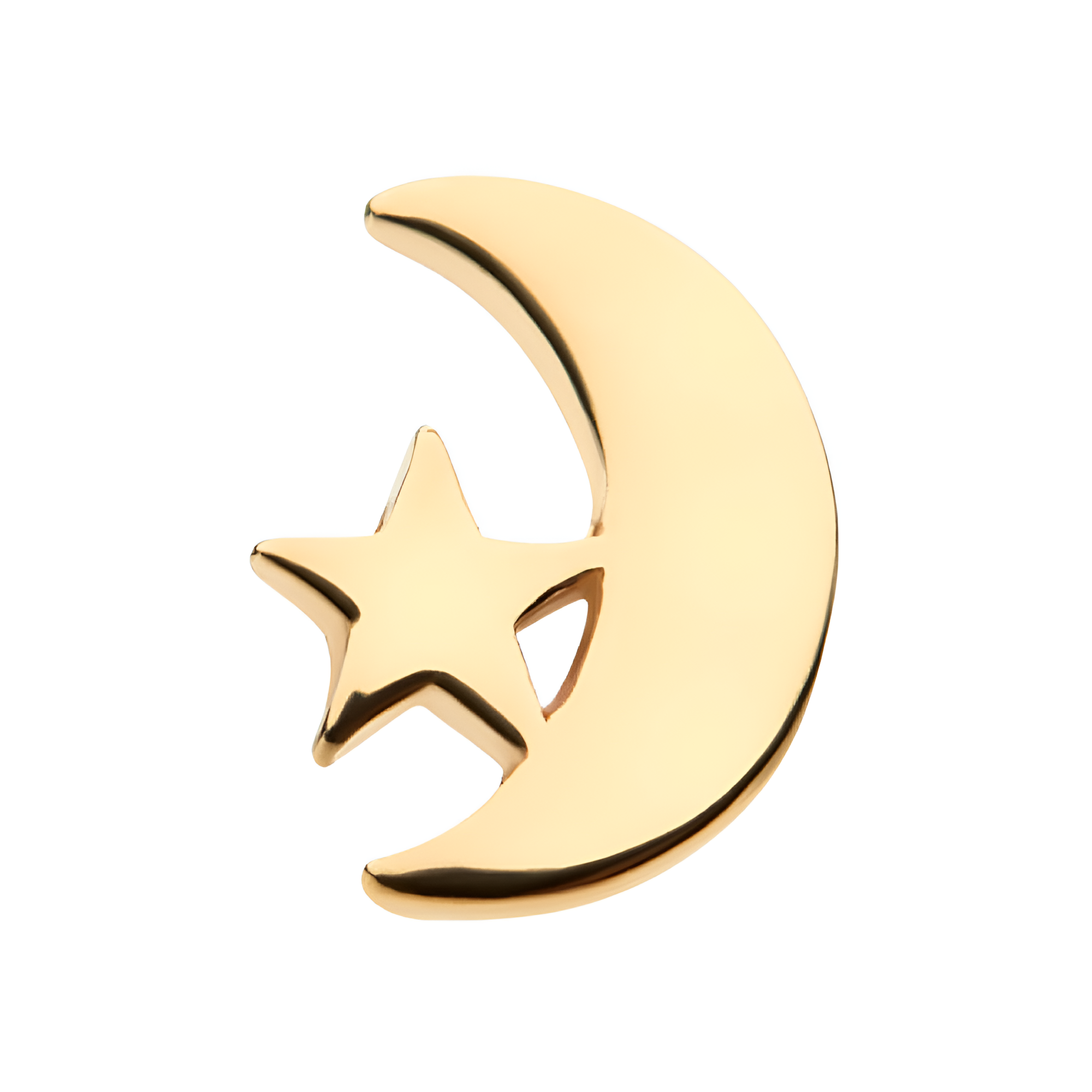 14kt Yellow Gold Threadless Crescent Moon & Star Top