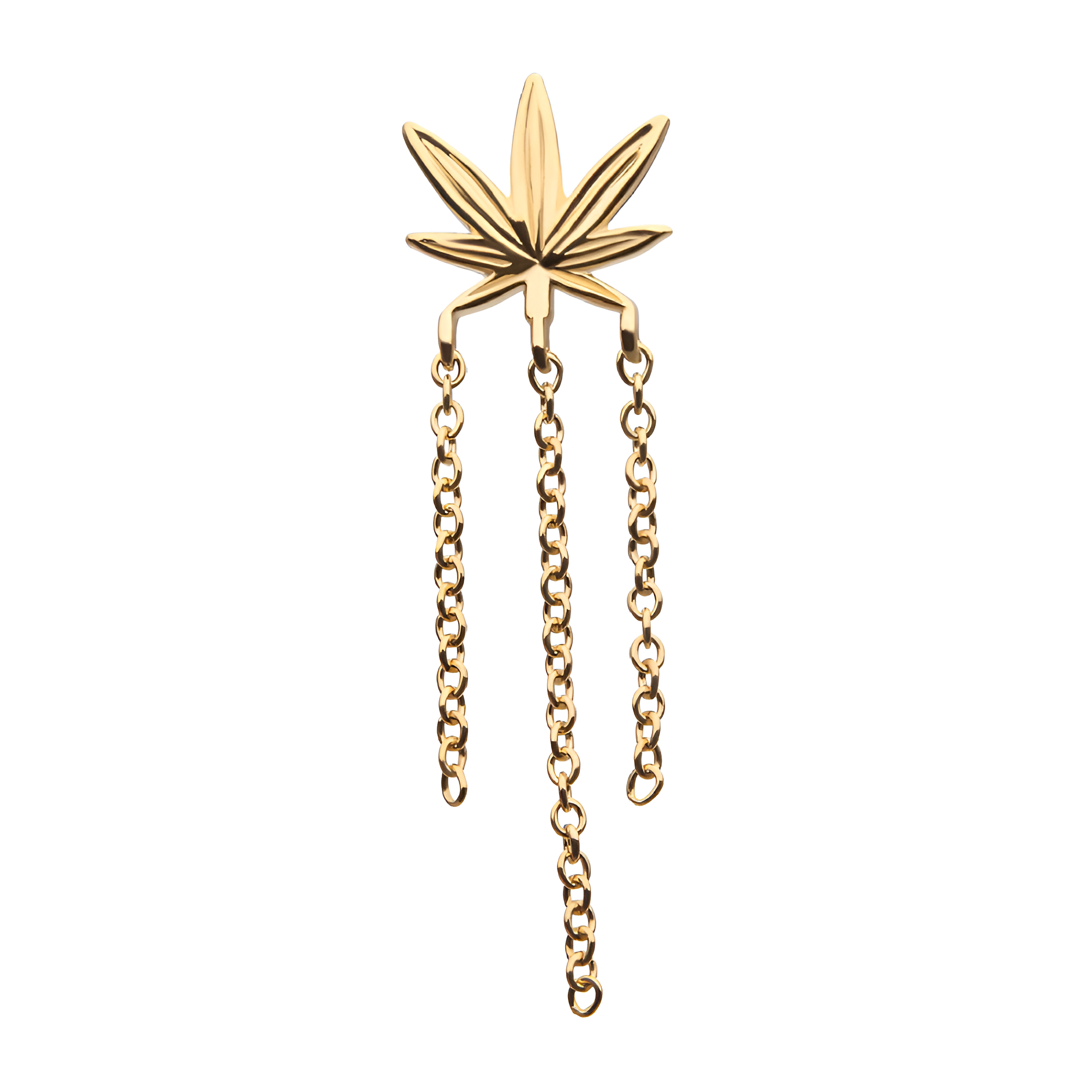 14kt Yellow Gold Threadless Pot Leaf Top Dangle Chains