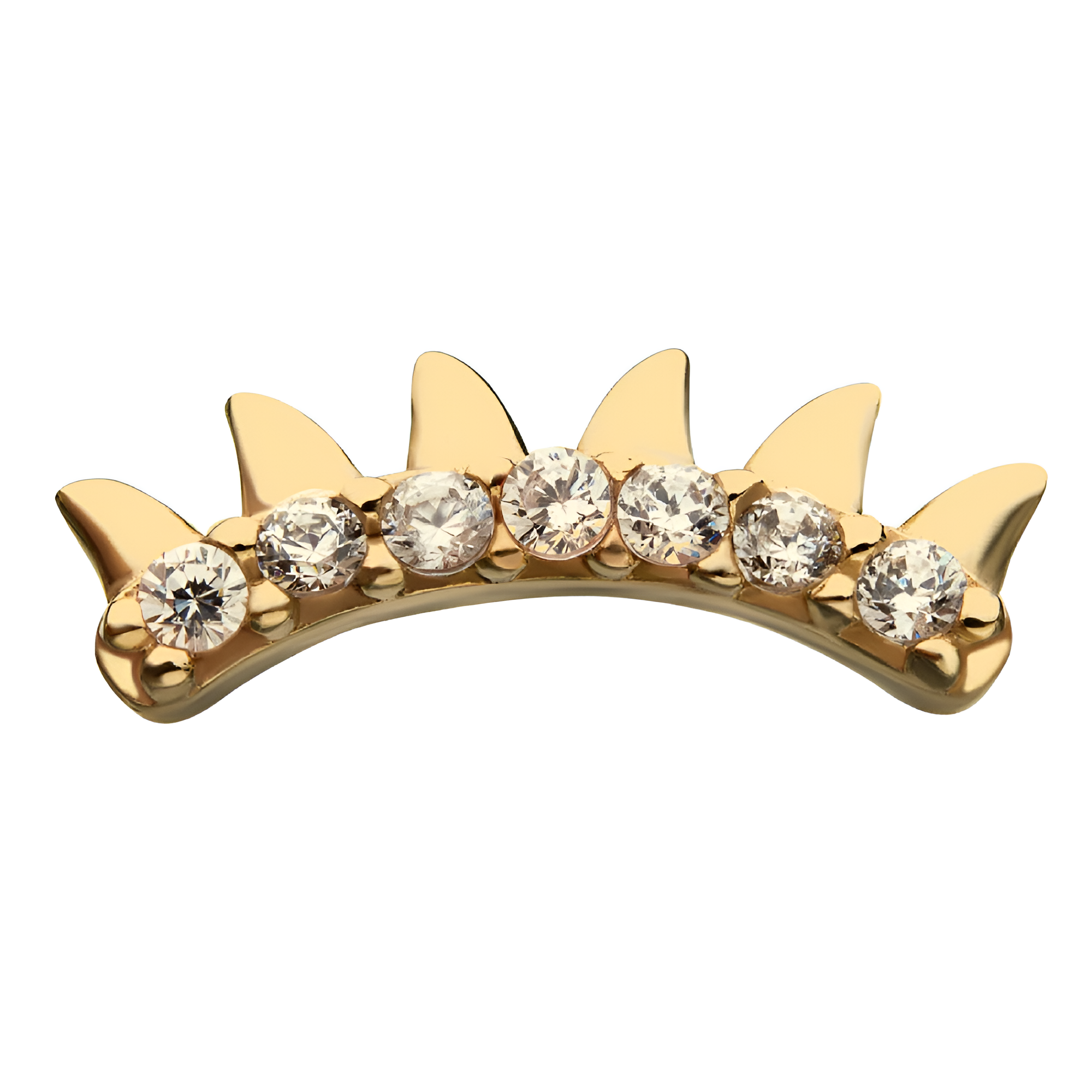 14kt Yellow Gold Threadless Petite Spike Strip 1.3mm Clear CZ Gems on Curved Design Top