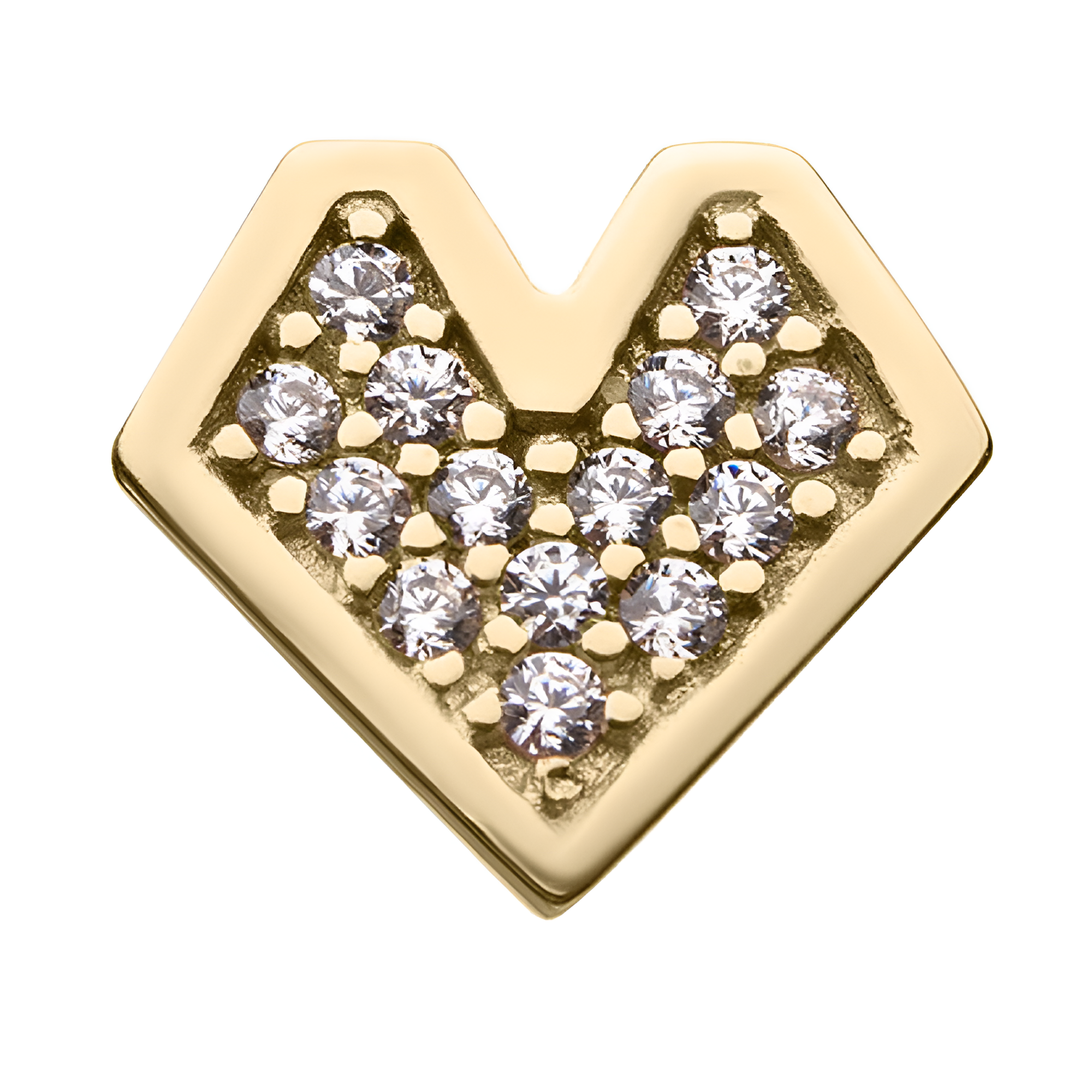 14kt Yellow Gold Threadless Diamond Shaped Heart With Clear Pave Set Clear CZ Gems Top