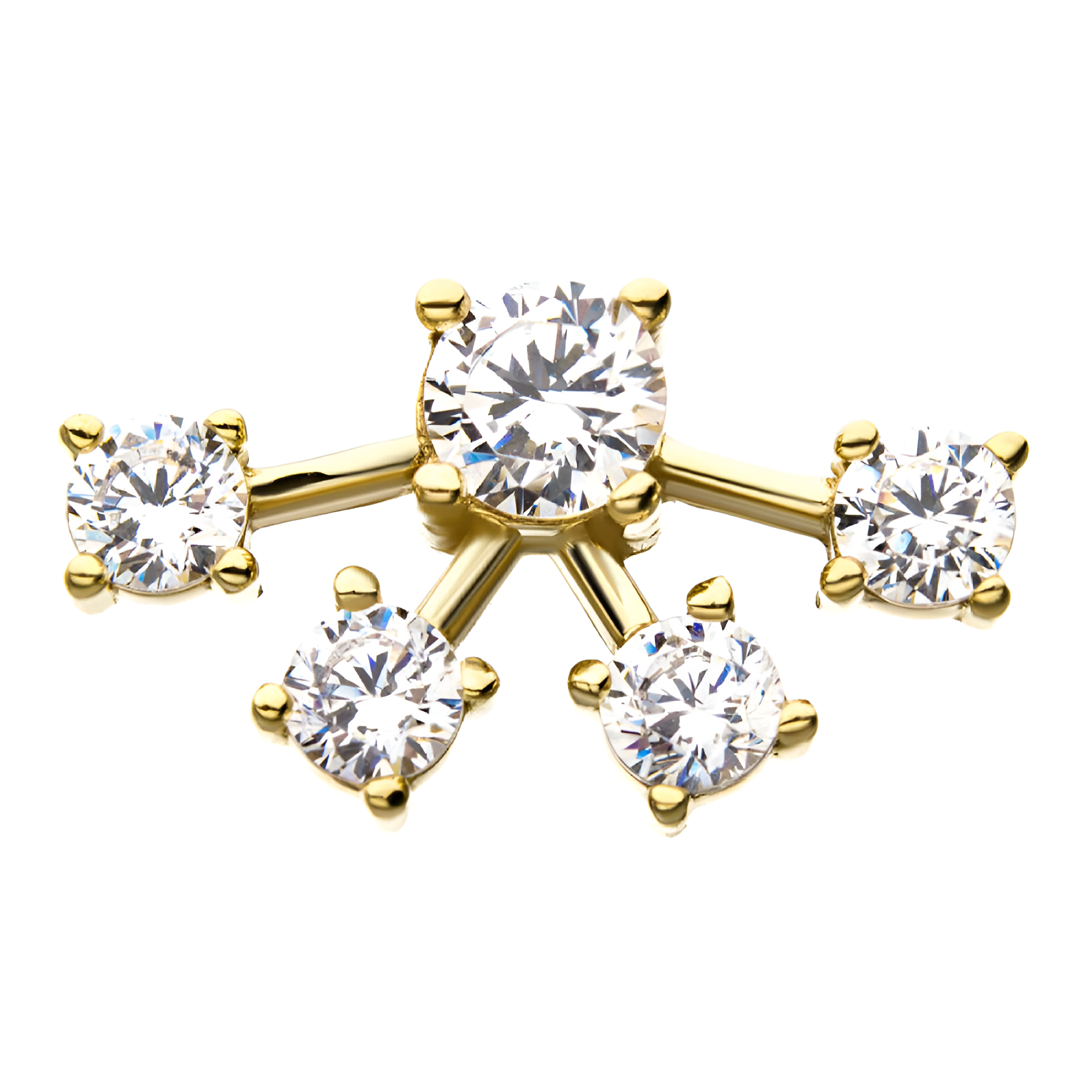 14kt Yellow Gold Supernova Star Constellation Threadless Top 4mm Middle Clear CZ Gem and Four 3.5mm Bursting Clear CZ Gems