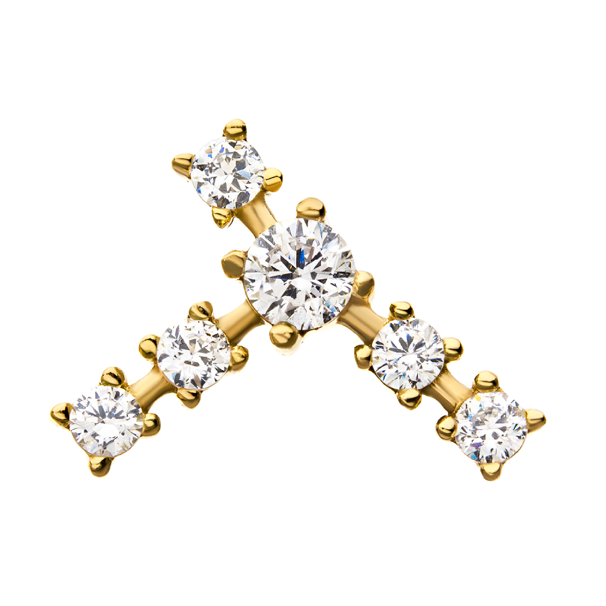 14kt Yellow Gold Capricorn Constellation Threadless Top Center Clear CZ Gem and Five Clear CZ Side Gems