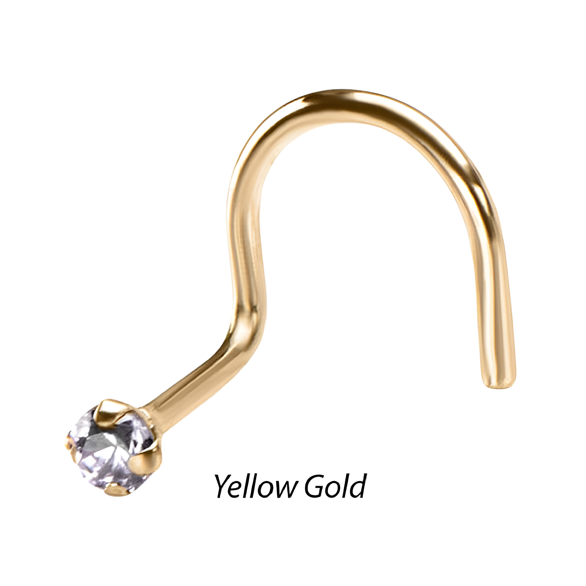 14kt Gold Clear Prong Set CZ Nose Screw Yellow Gold