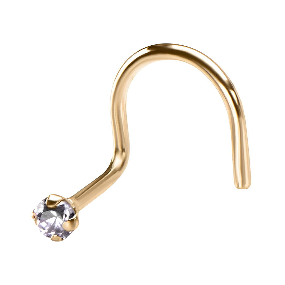 14kt Gold Clear Prong Set CZ Nose Screw Yellow Gold