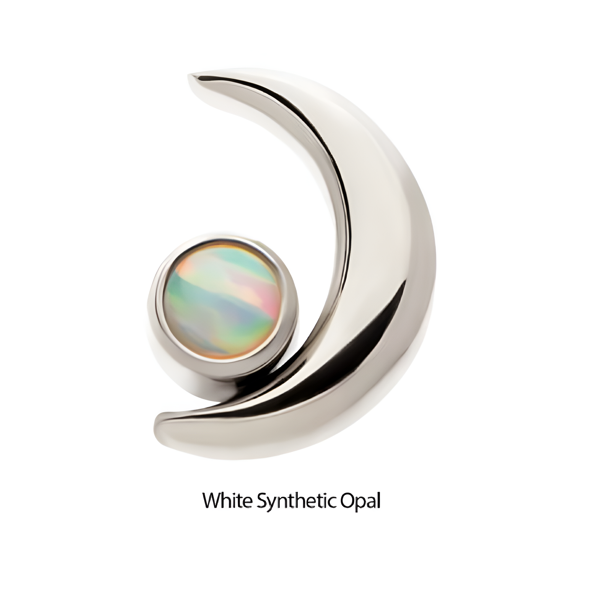 Titanium Threadless Crescent Moon CZ/Opal Top White Opal