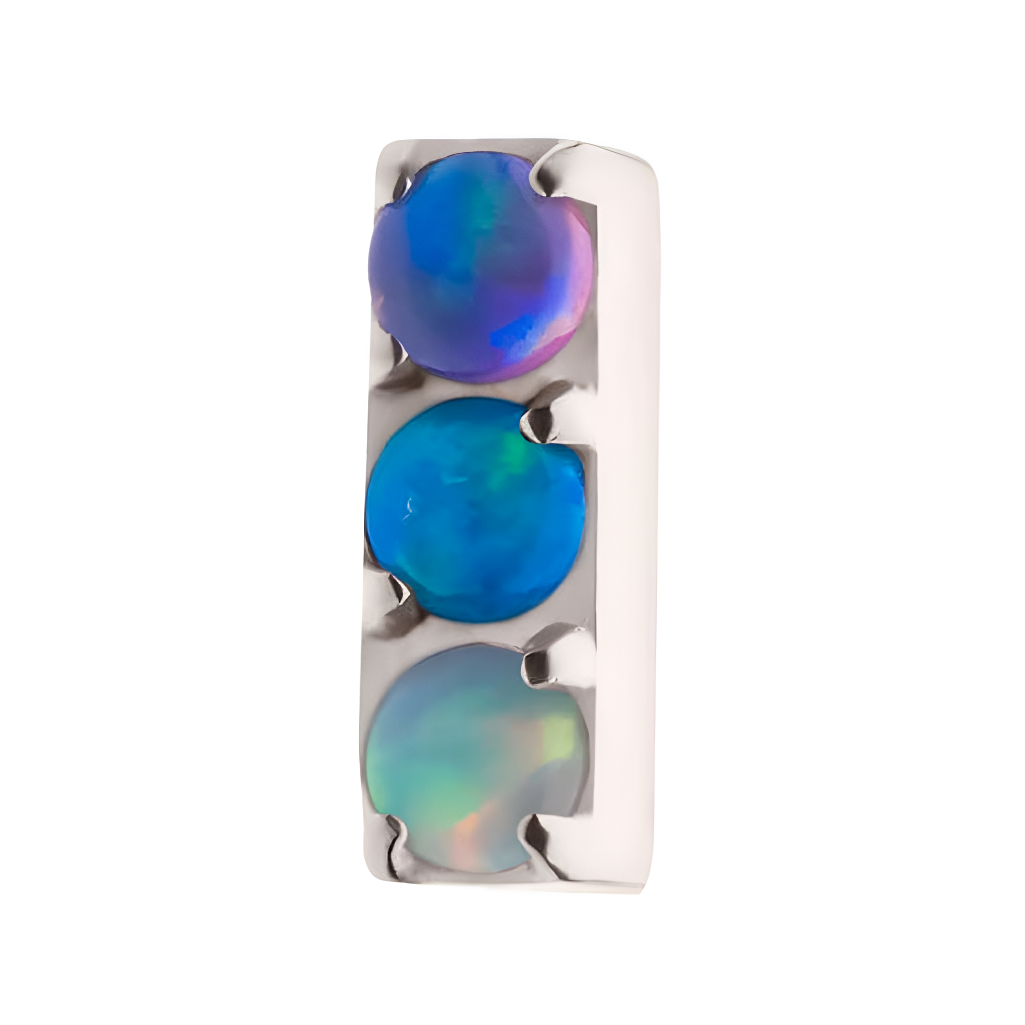 Titanium Threadless Prong Purple Opal / Blue Opal / White Opal 3-Cluster Bar Top