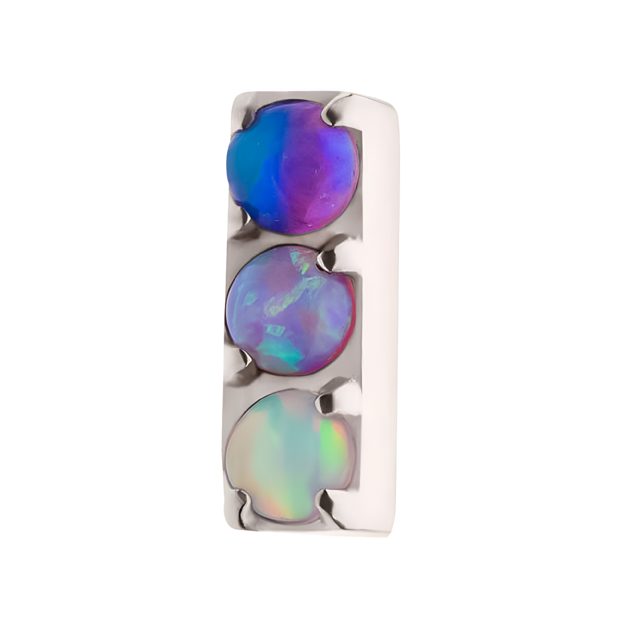 Titanium Threadless Prong Purple Opal / Pink Opal / White Opal 3-Cluster Bar Top