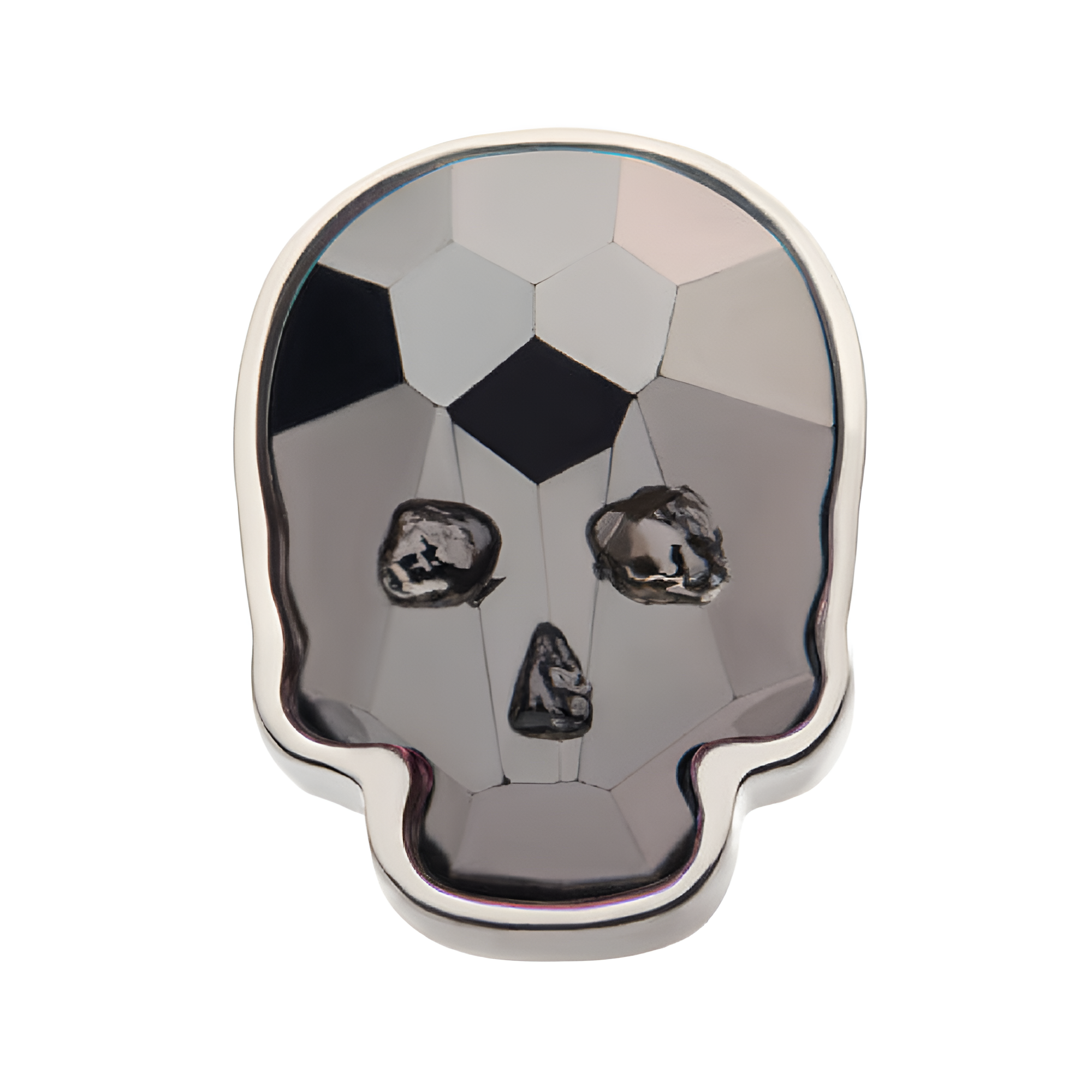 Titanium Threadless with Black Skull Glass Top
