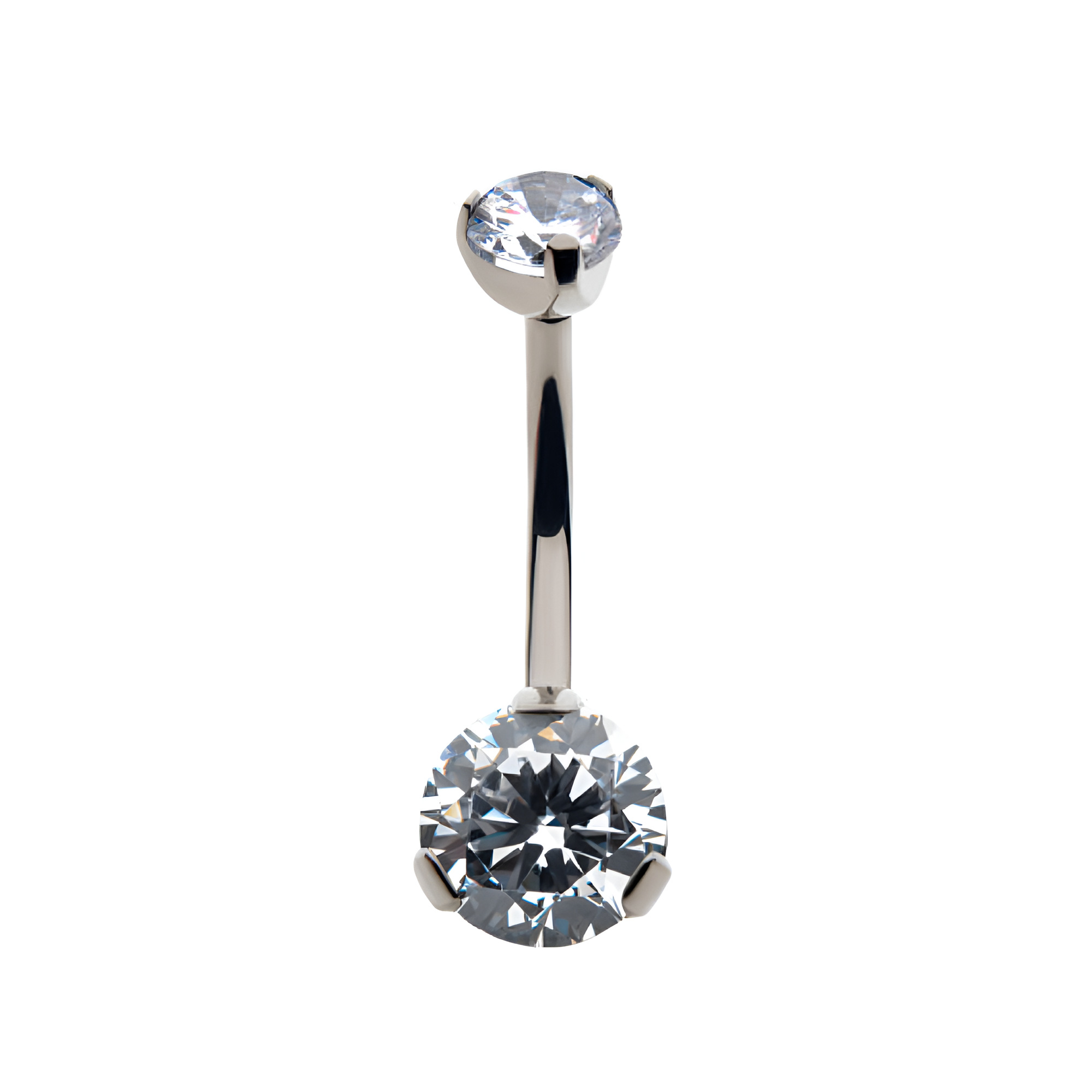 Titanium Threadless Prong Round CZ Detachable Top and Fixed Bottom Belly Bar