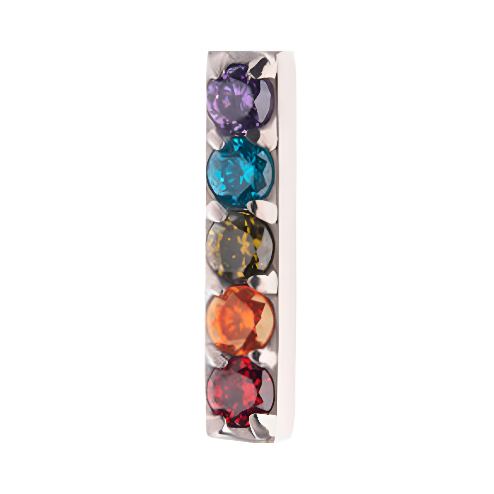 Titanium Threadless Prong Rainbow CZ Bar Top