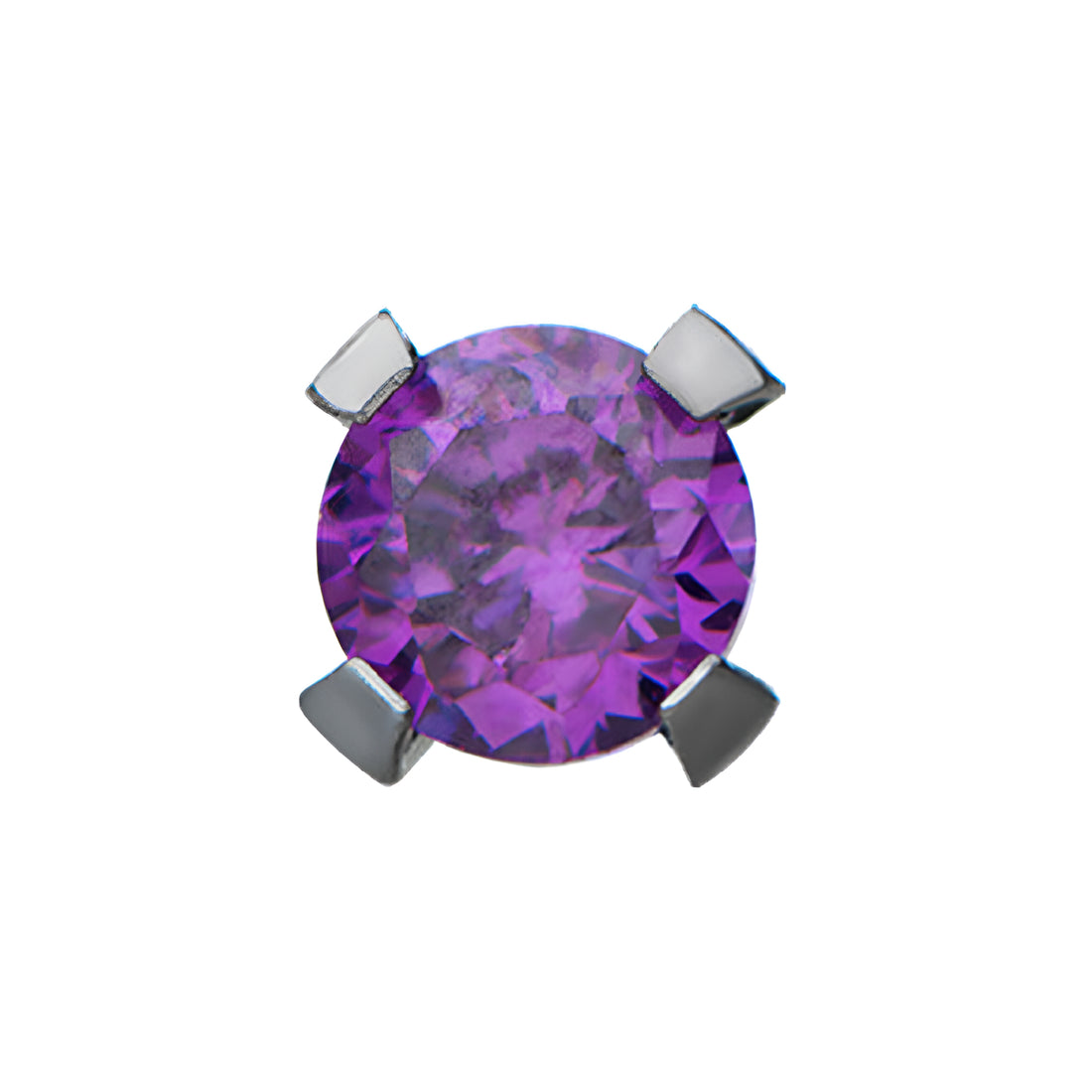 Titanium Threadless Prong Amethyst CZ Front Facing Top