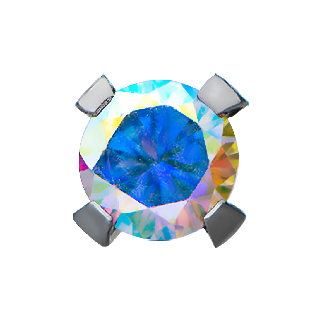 Titanium Threadless Prong Aurora Borealis CZ Front Facing Top