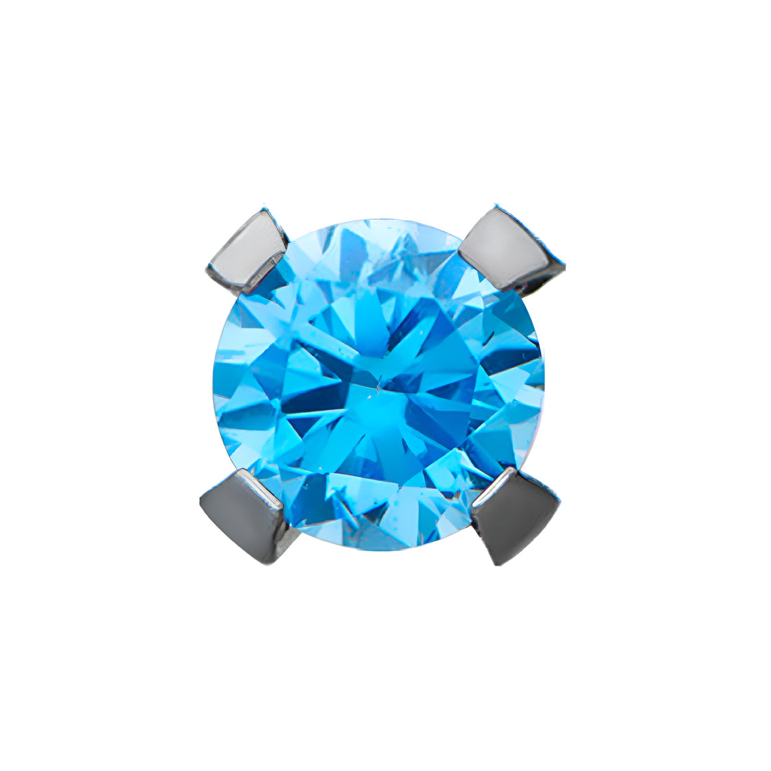 Titanium Threadless Prong Blue CZ Front Facing Top