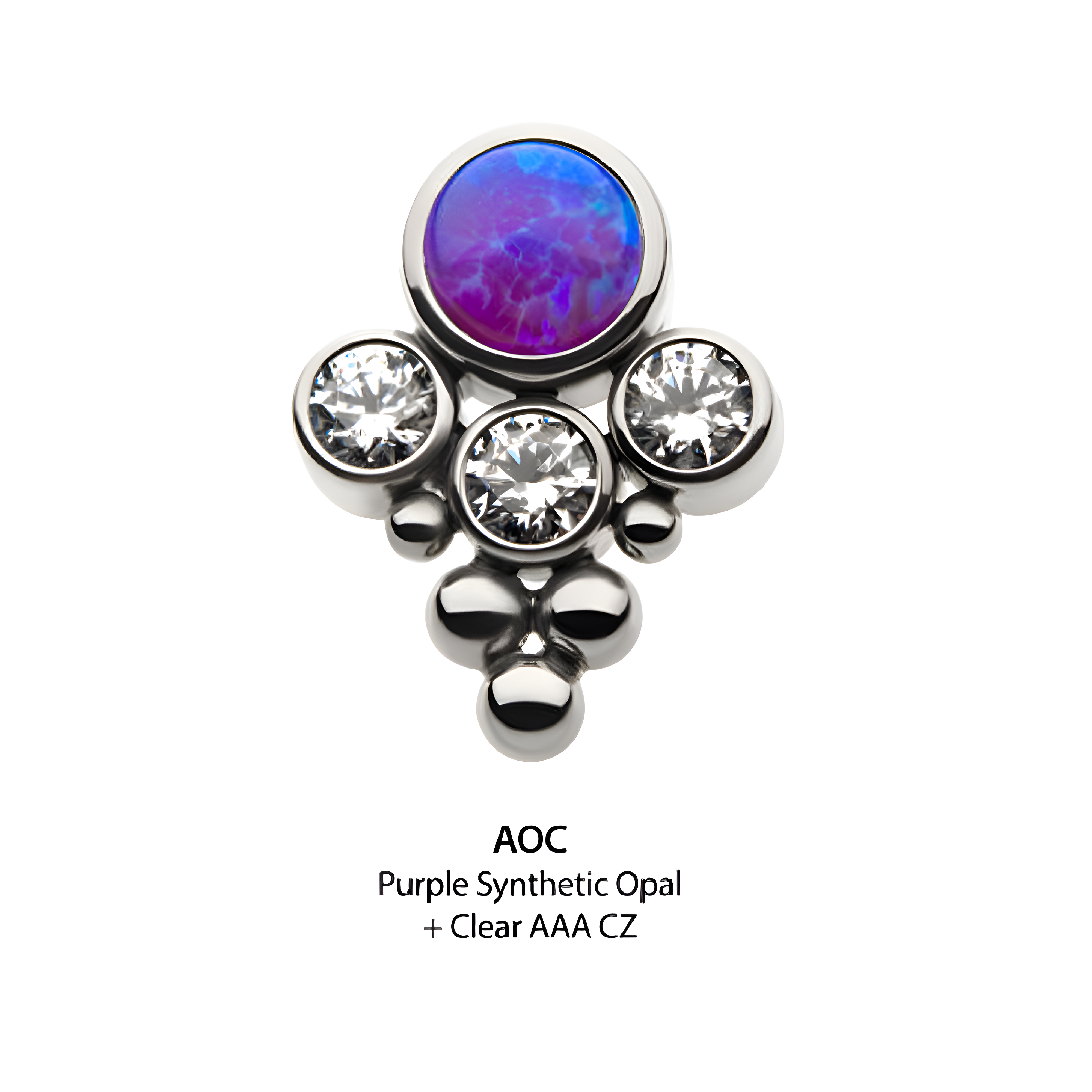 Titanium Threadless Synthetic Opal/AAA CZ/Swarovski & Beads Cluster Top Clear CZ|Purple Opalite