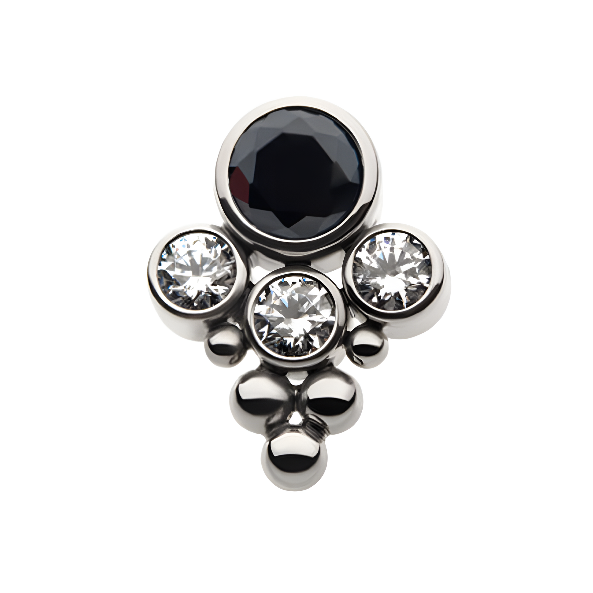 Titanium Threadless Black & Clear CZ Beaded Cluster Top