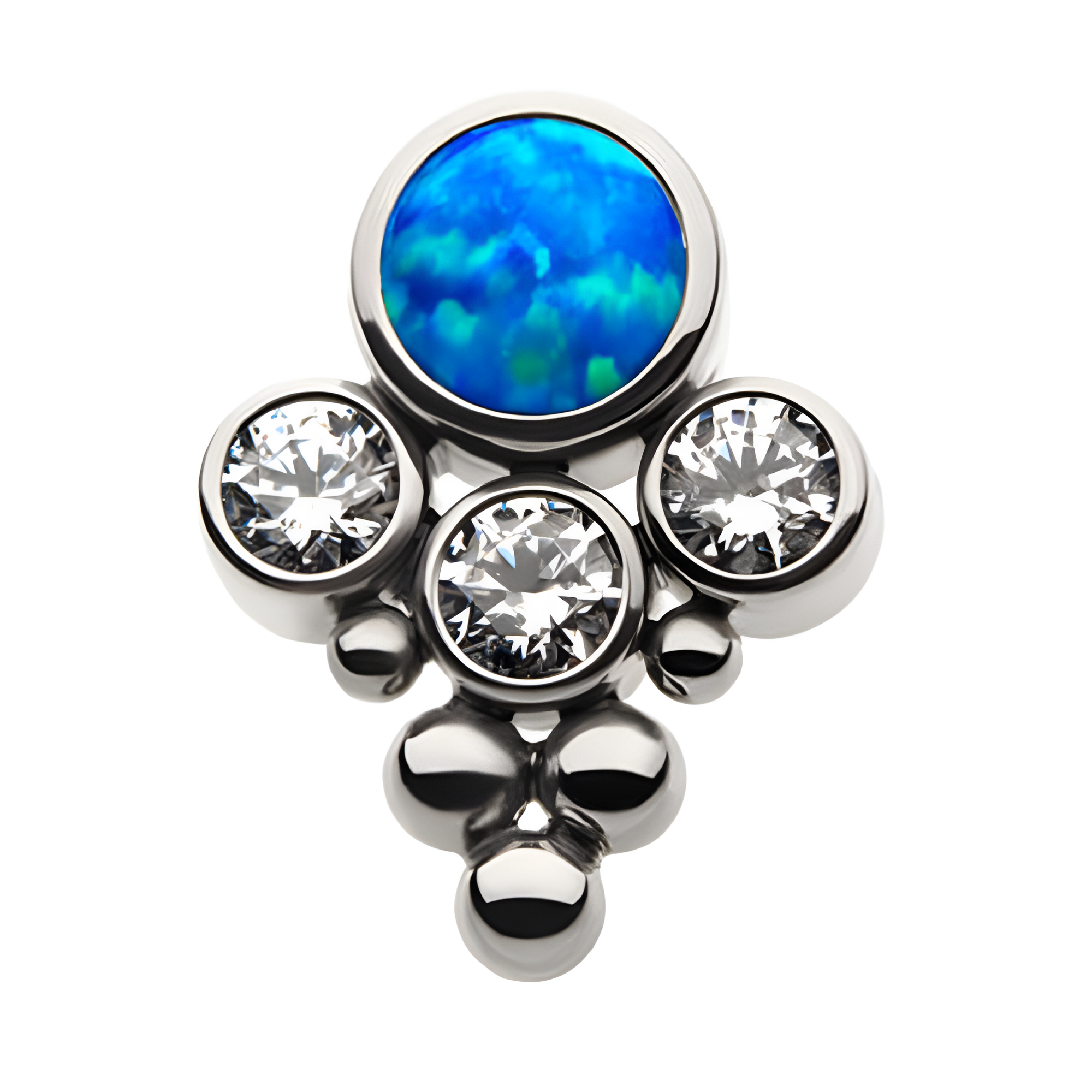 Titanium Threadless Synthetic Blue Opal X Clear CZ Beaded Cluster Top