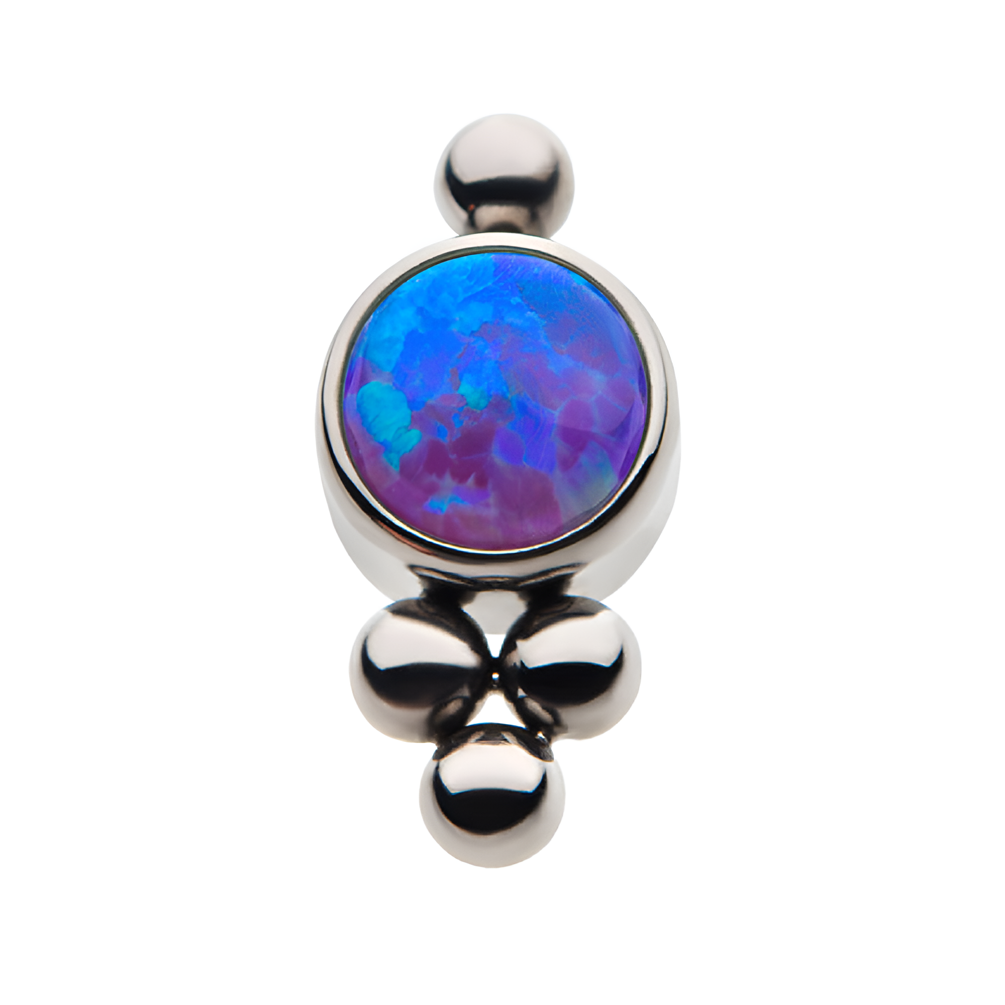 Titanium Threadless Beaded Bezel Synthetic Purple Opal Disc Top