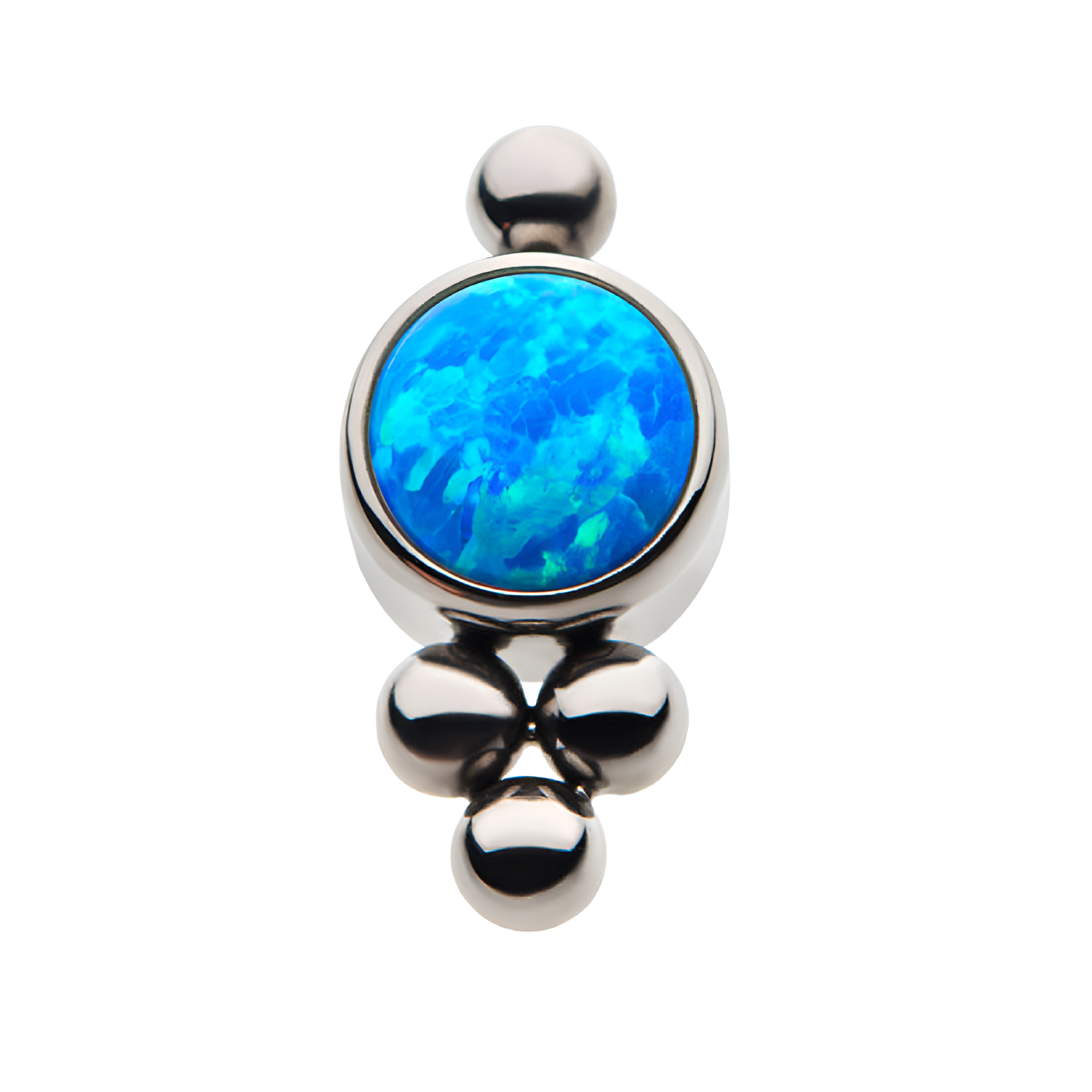 Titanium Threadless Beaded Bezel Synthetic Blue Opal Disc Top