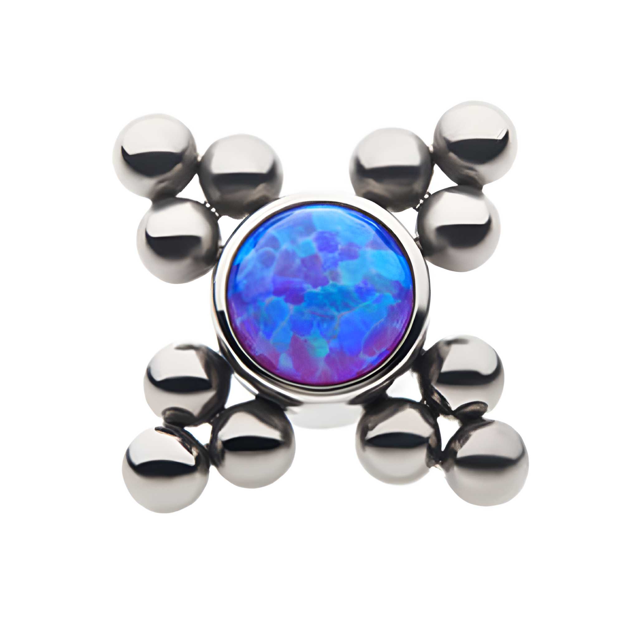 Titanium Threadless Trinity Balls Bezel Purple Synthetic Opal Disc Top