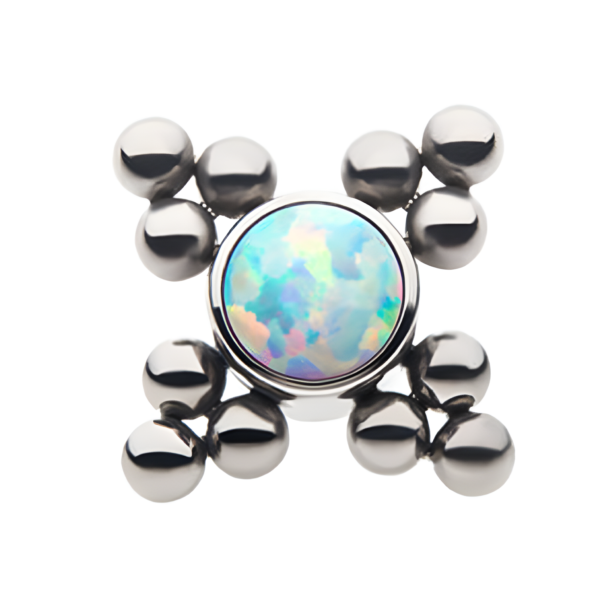 Titanium Threadless Trinity Balls Bezel Synthetic Opal Disc Top
