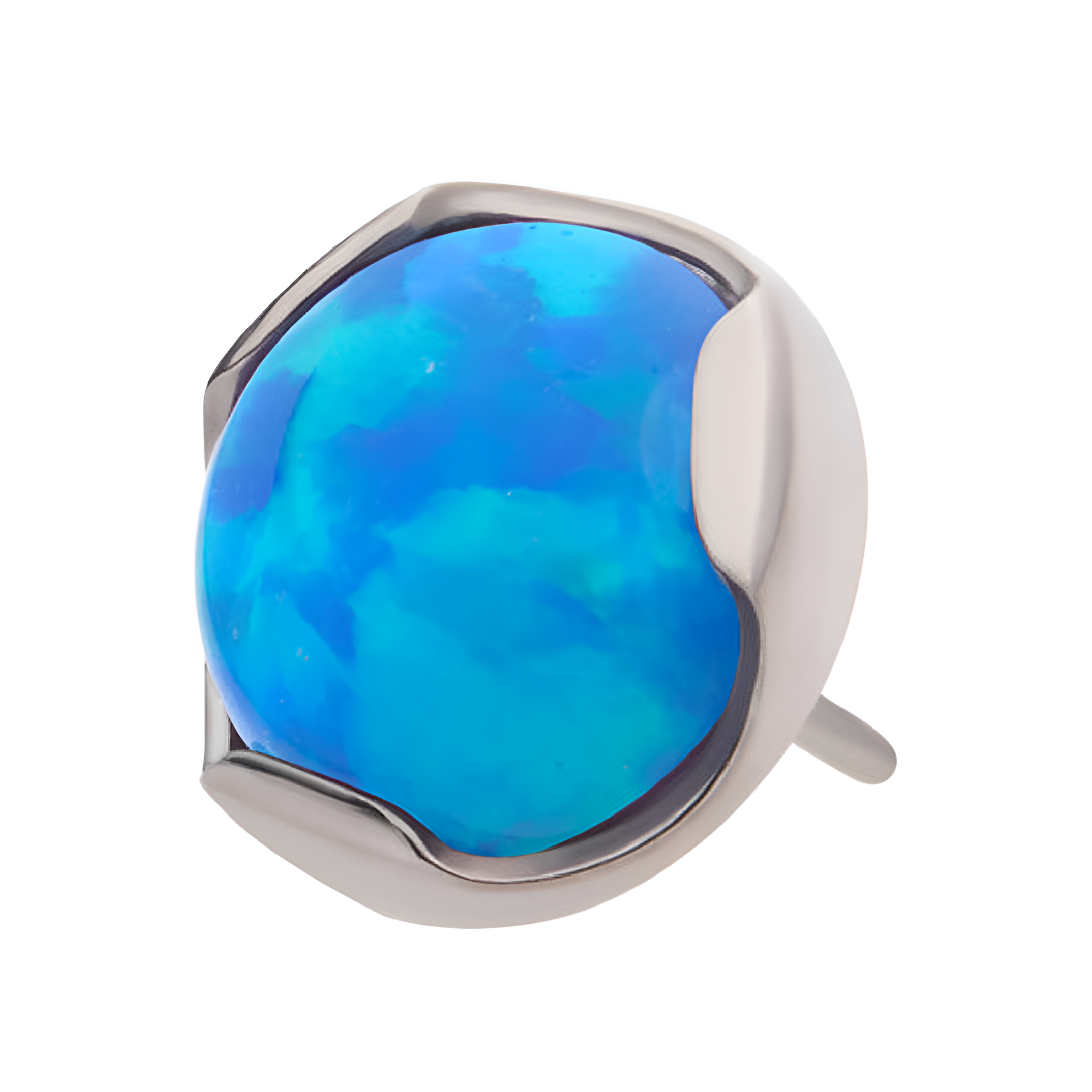 Titanium Threadless with 3-Prong Set Blue Opal Low Profile Top