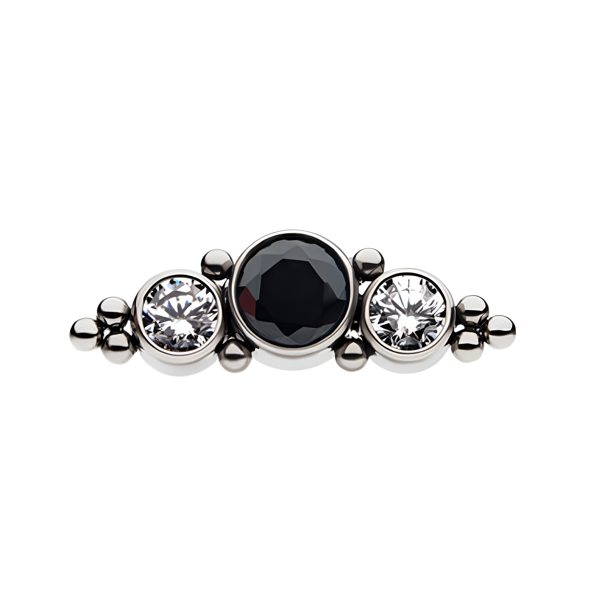 Titanium Threadless Black & Clear CZ & Beads Cluster Top
