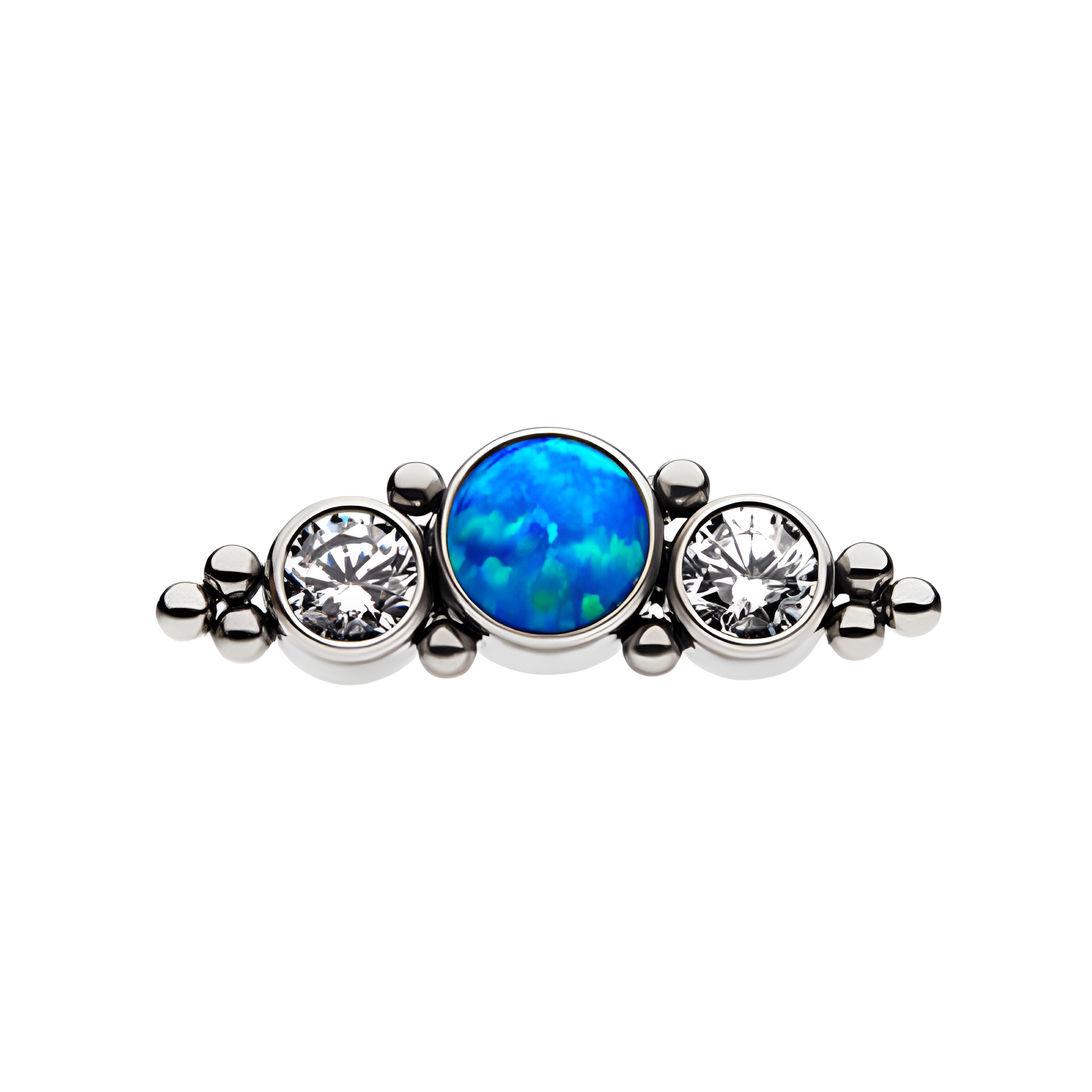 Titanium Threadless Synthetic Blue Opal X Clear CZ Beads Cluster Top