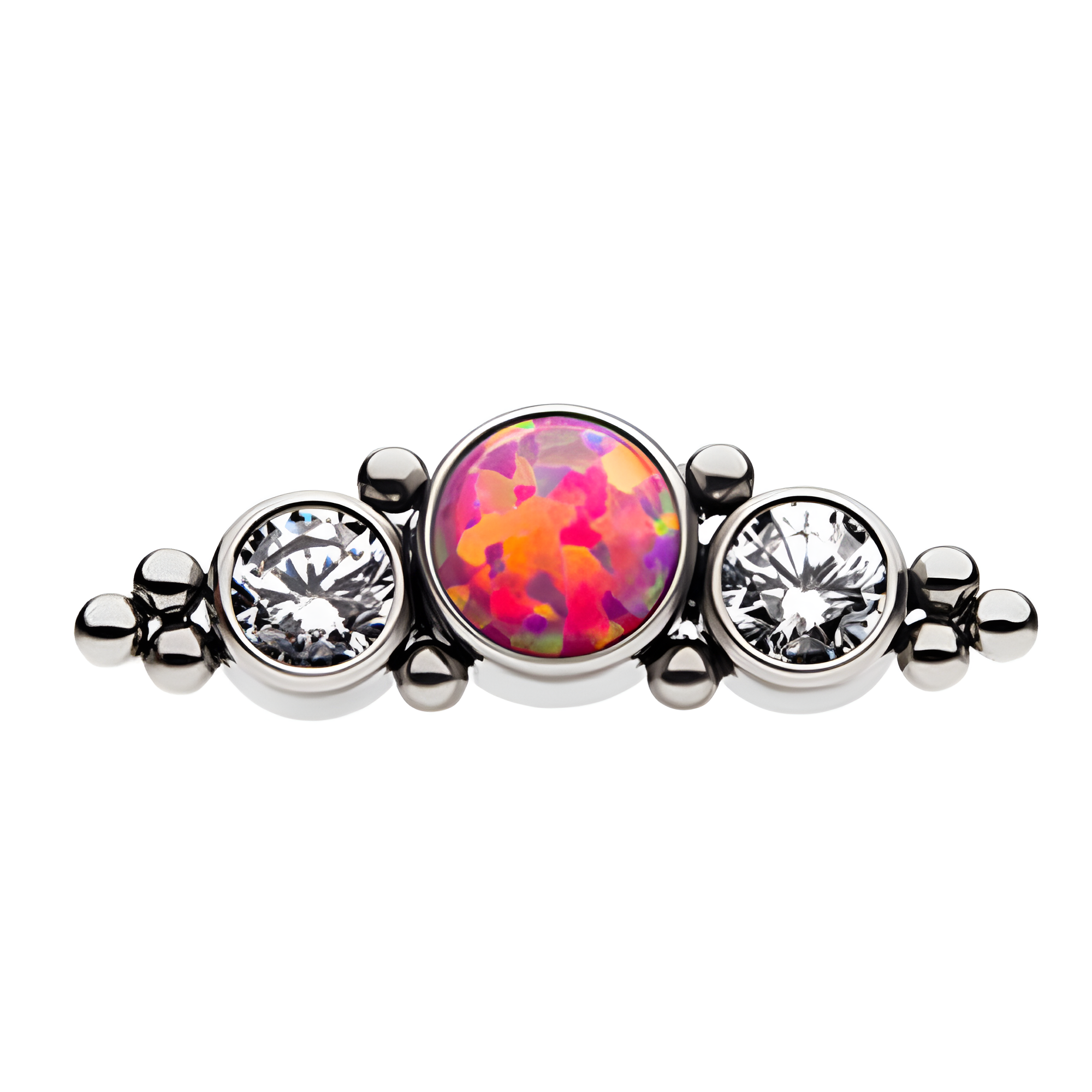 Titanium Threadless Synthetic Red Opal X Clear CZ Beads Cluster Top