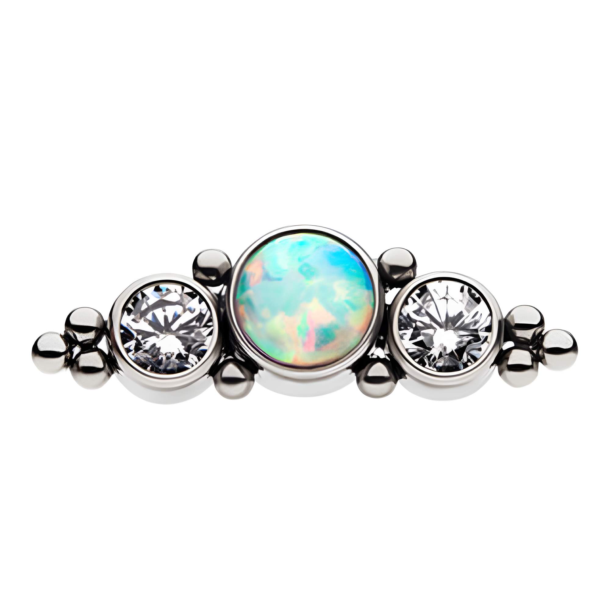 Titanium Threadless Synthetic Opal C Clear CZ Beads Cluster Top