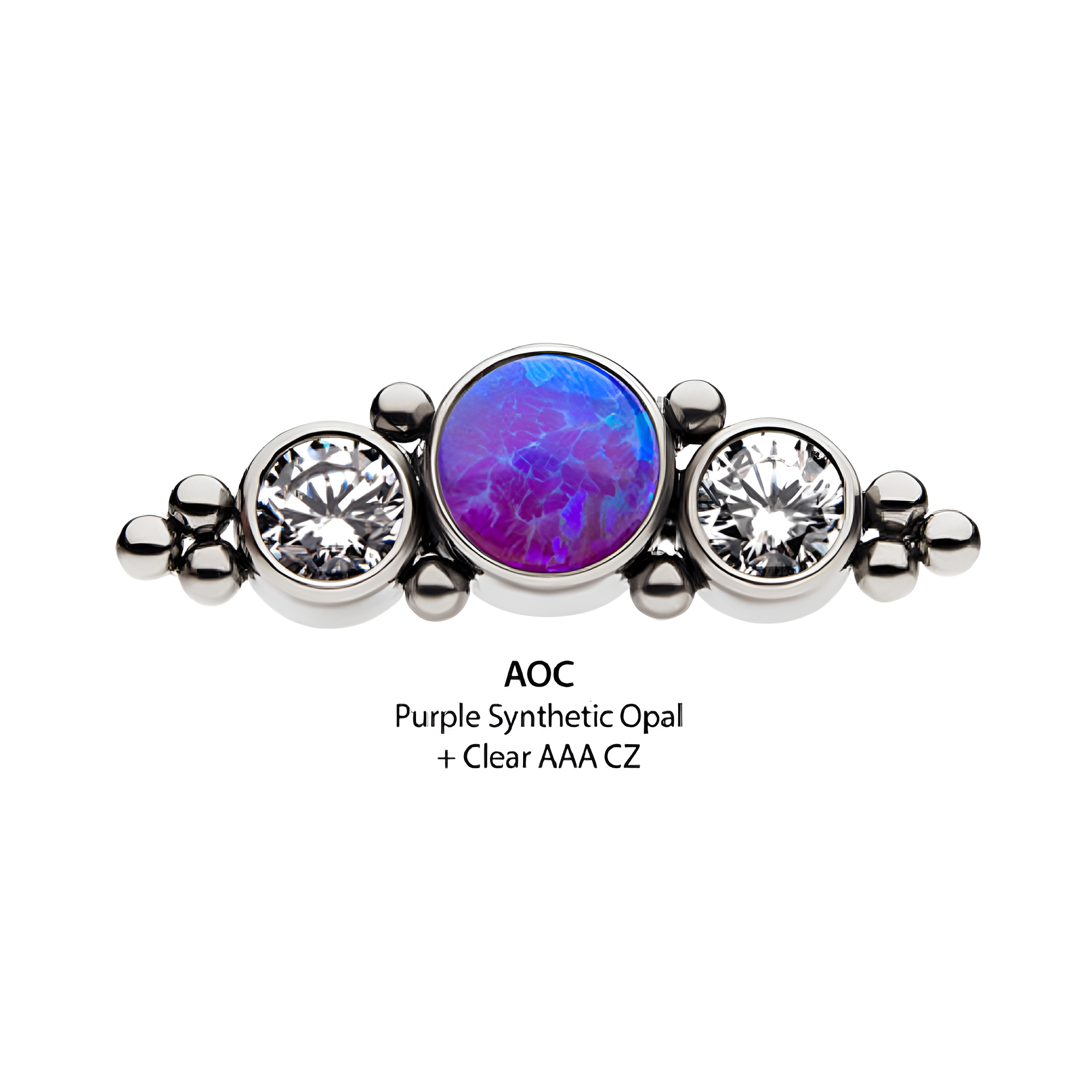 Titanium Threadless Synthetic Opal/AAA CZ/Swarovski Zirconia & Beads Cluster Top Clear | Purple Opal