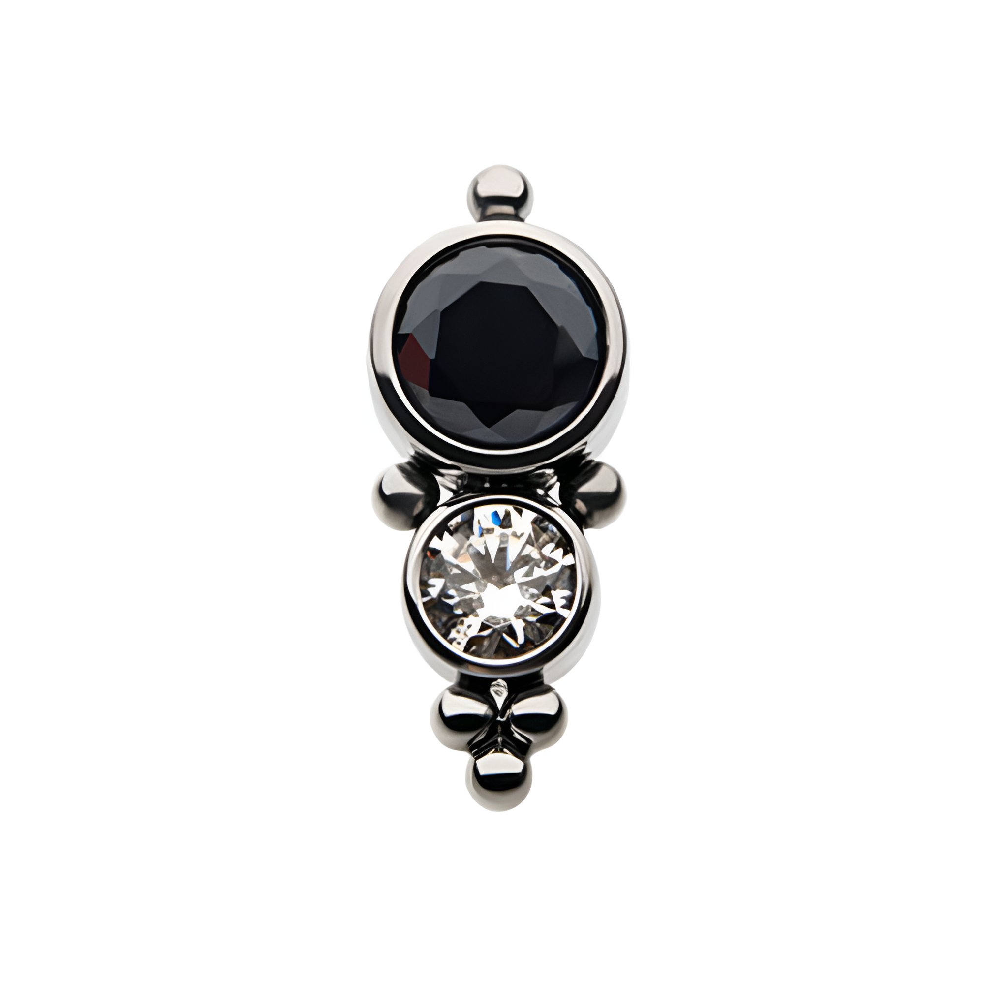Titanium Threadless Black & Clear CZ Beads Cluster Top