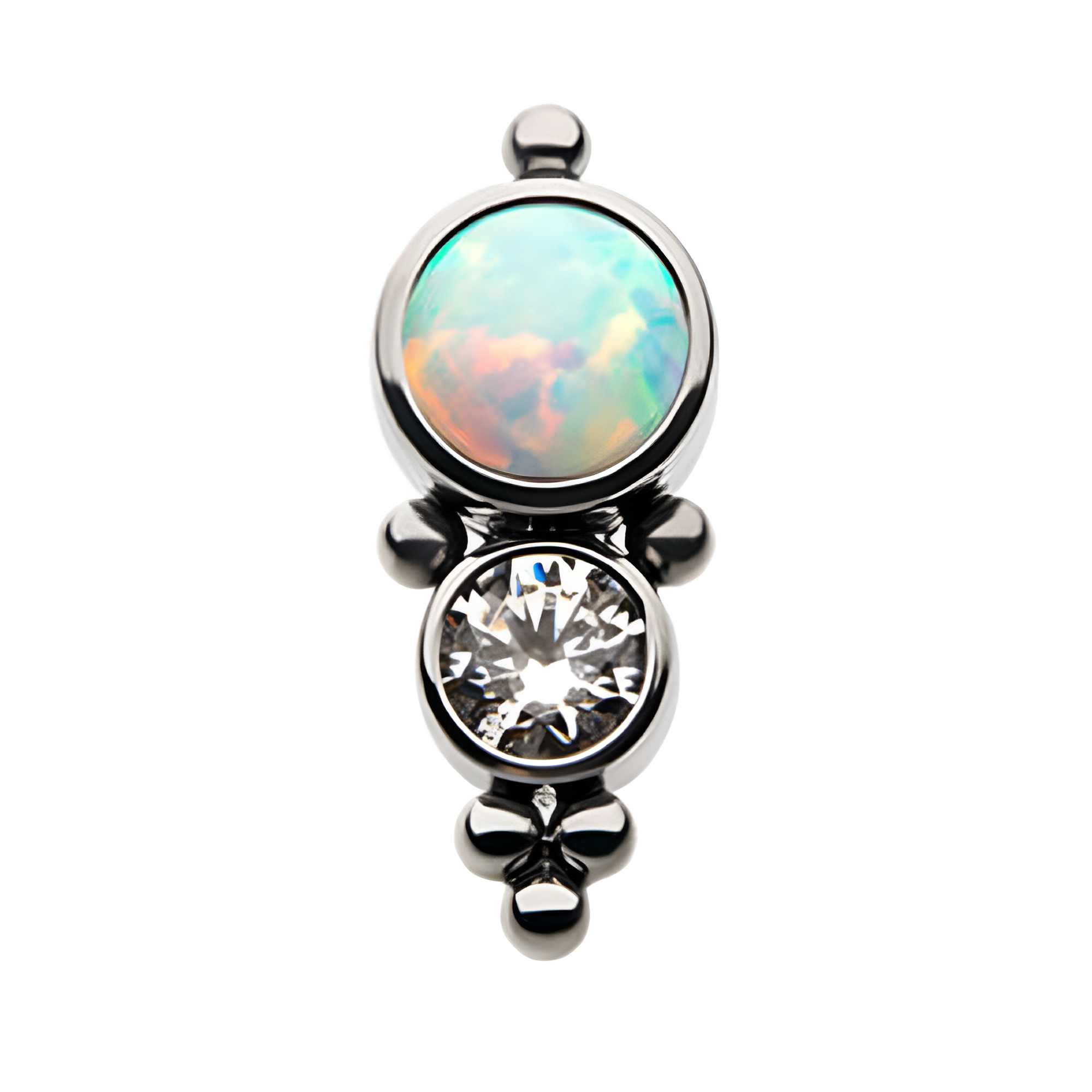 Titanium Threadless Clear CZ X Synthetic Opal Beads Cluster Top