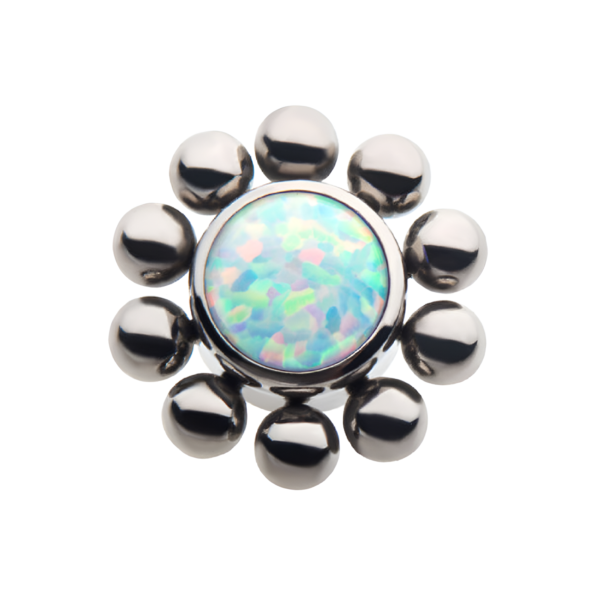 Titanium Threadless Beaded Bezel Synthetic Opal Disc Top