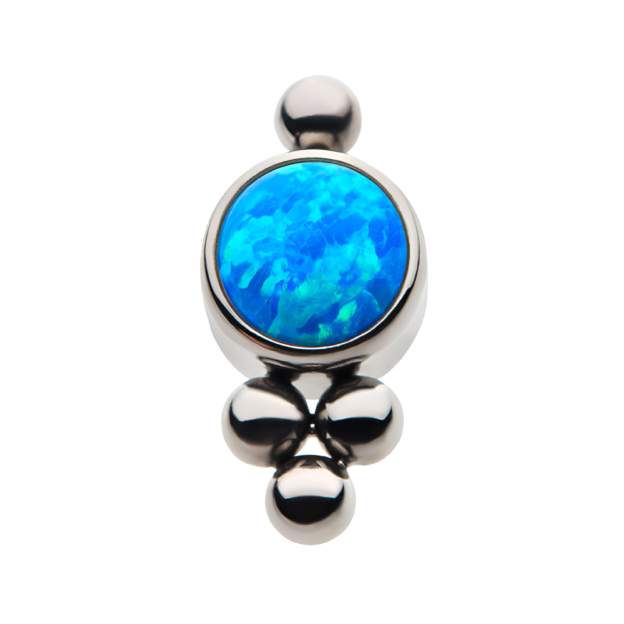 Titanium Threadless Tri-bead Cluster with 4mm Blue Opal Bezel Top