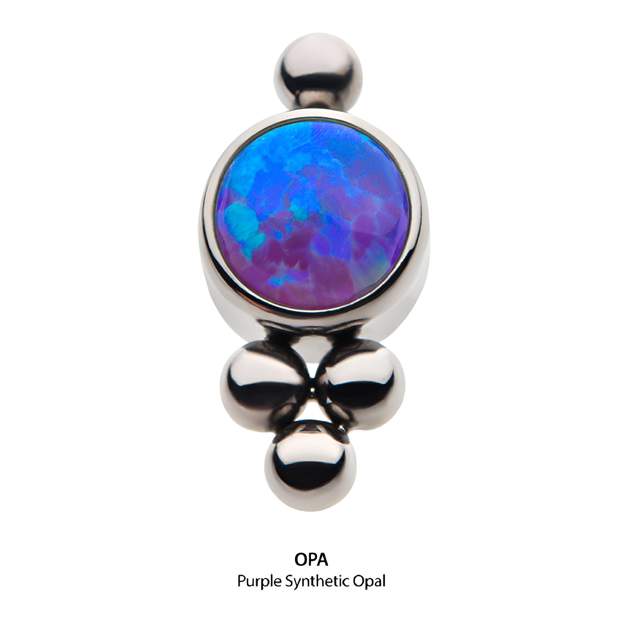 Titanium Threadless Tri-bead Cluster with 4mm Purple Opal Bezel Top