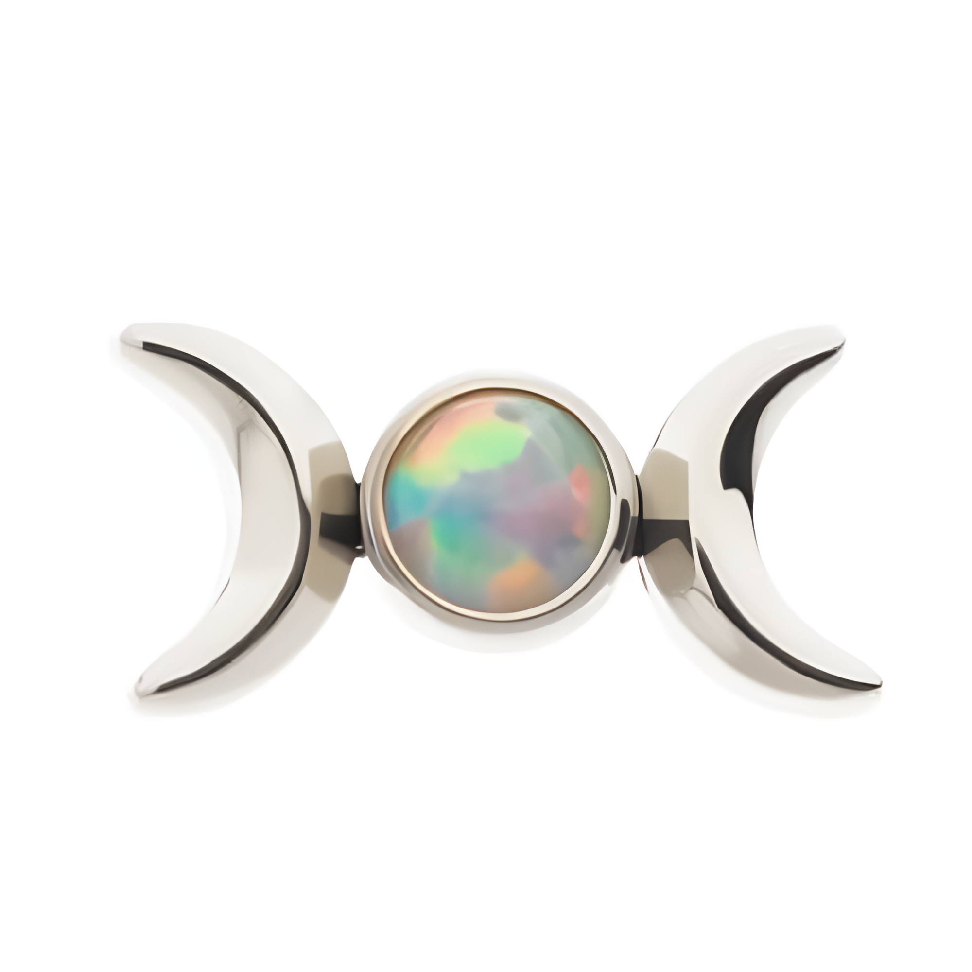 Titanium Threadless Triple Goddess Moon CZ/Opal Top White Opal